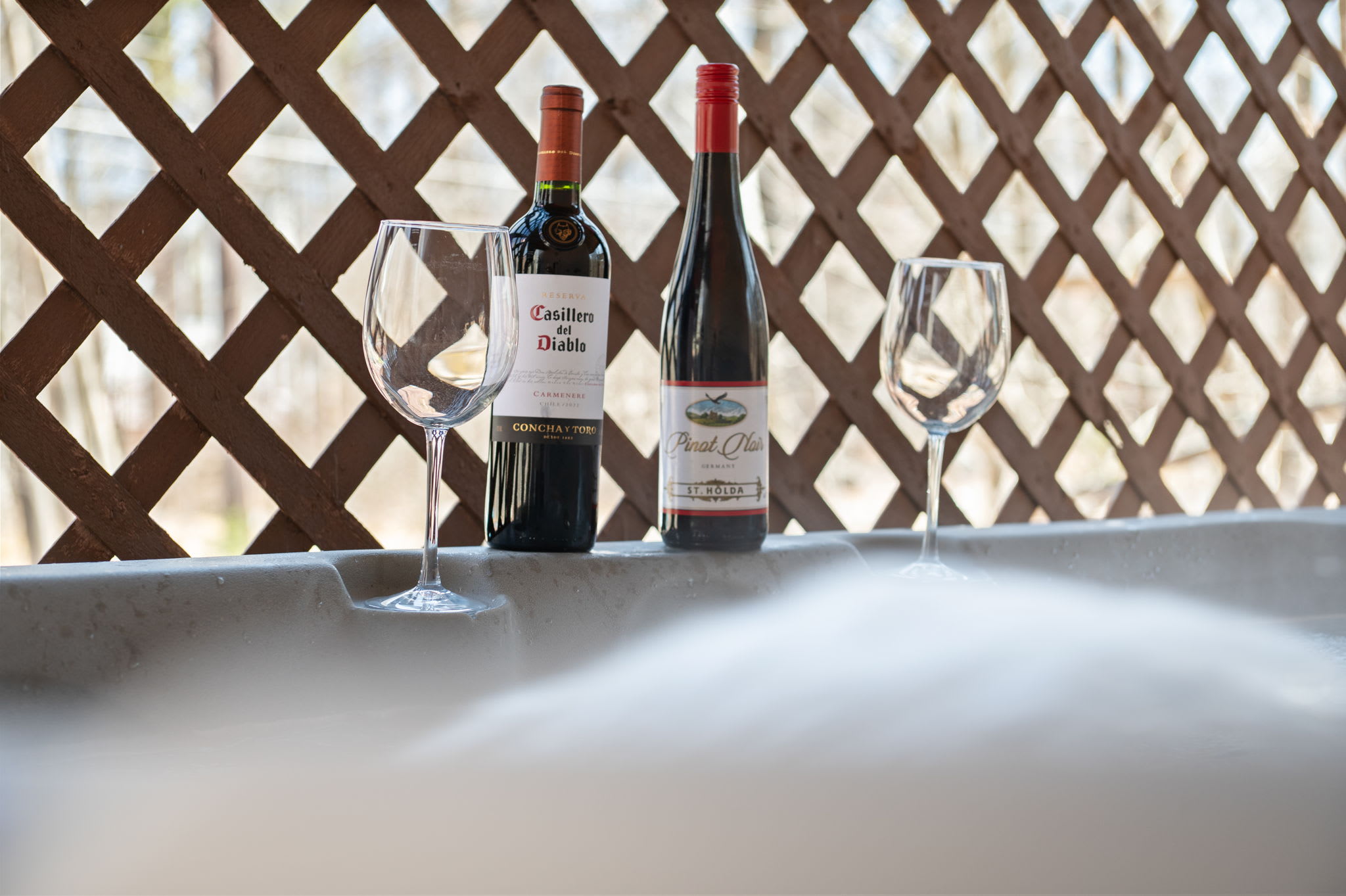 Sip wine and unwind in the bubbling hot tub for a perfect Poconos getaway