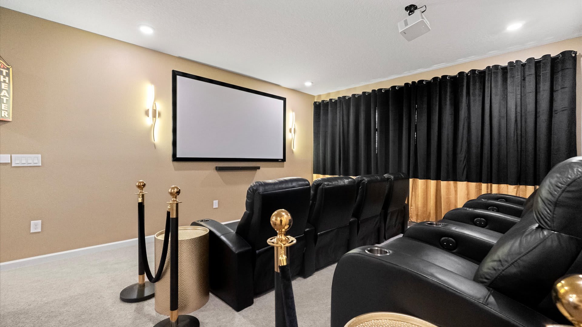 Brand new in-home theatre with large projector screen