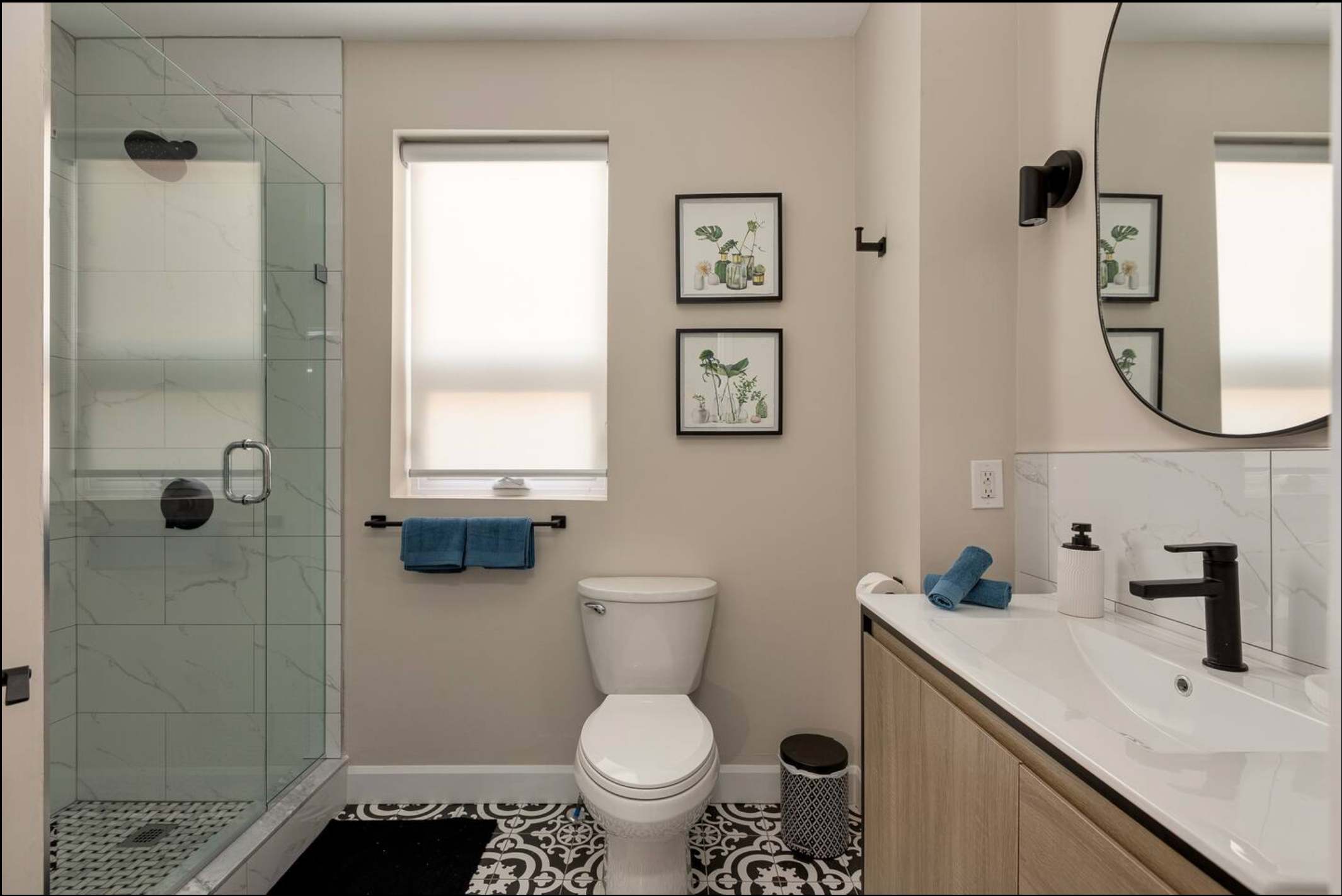 Full modern bathroom with standing shower