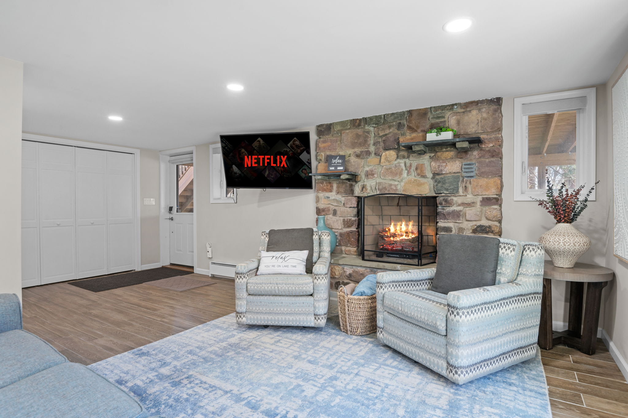 Fireside Movie Nights
Enjoy Netflix in comfort with a glowing fire and soft seating all around, perfect for winding down.