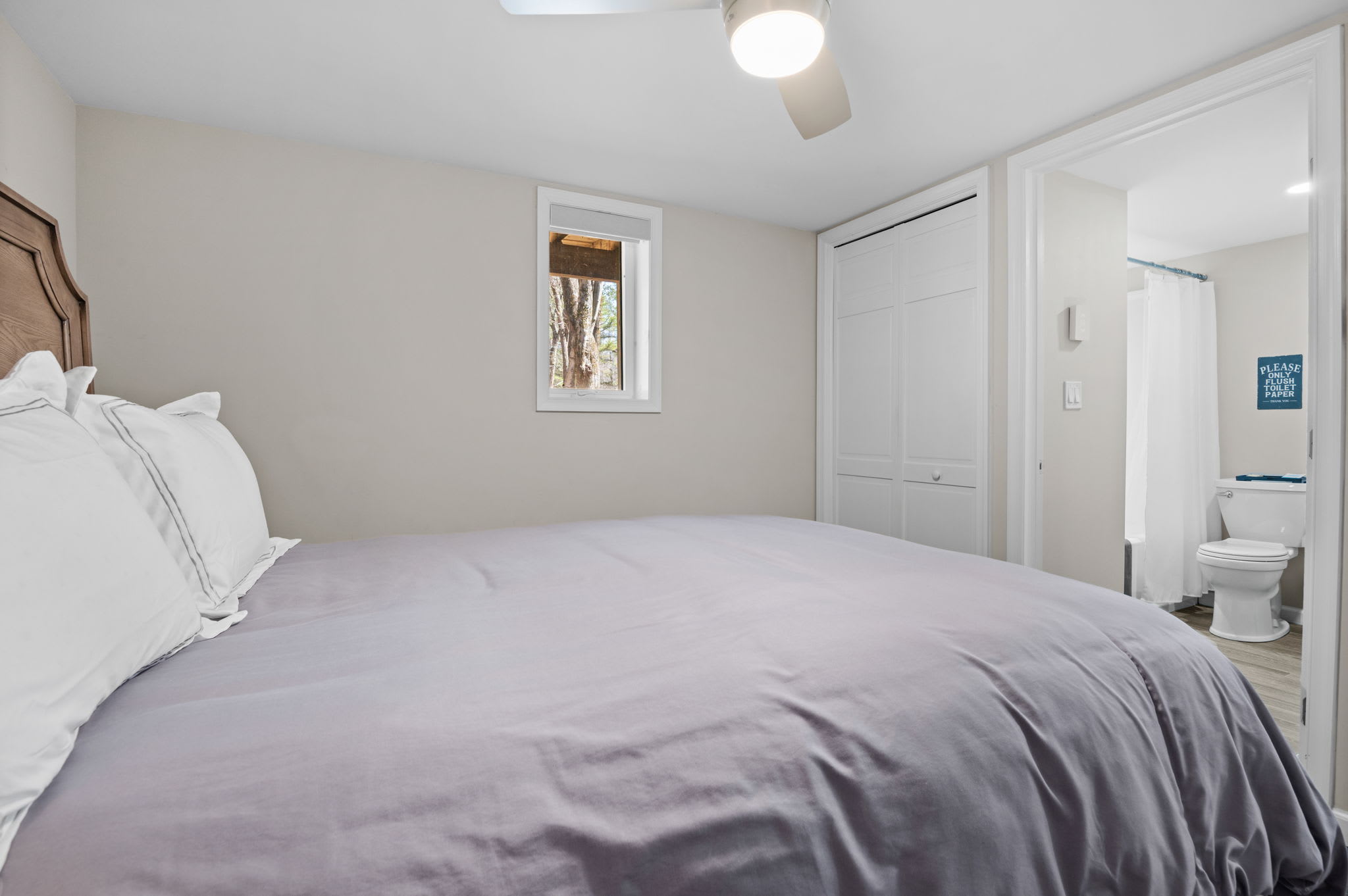 Soft and Spacious
This bedroom is simple and cozy, with plenty of room to stretch out and rest.