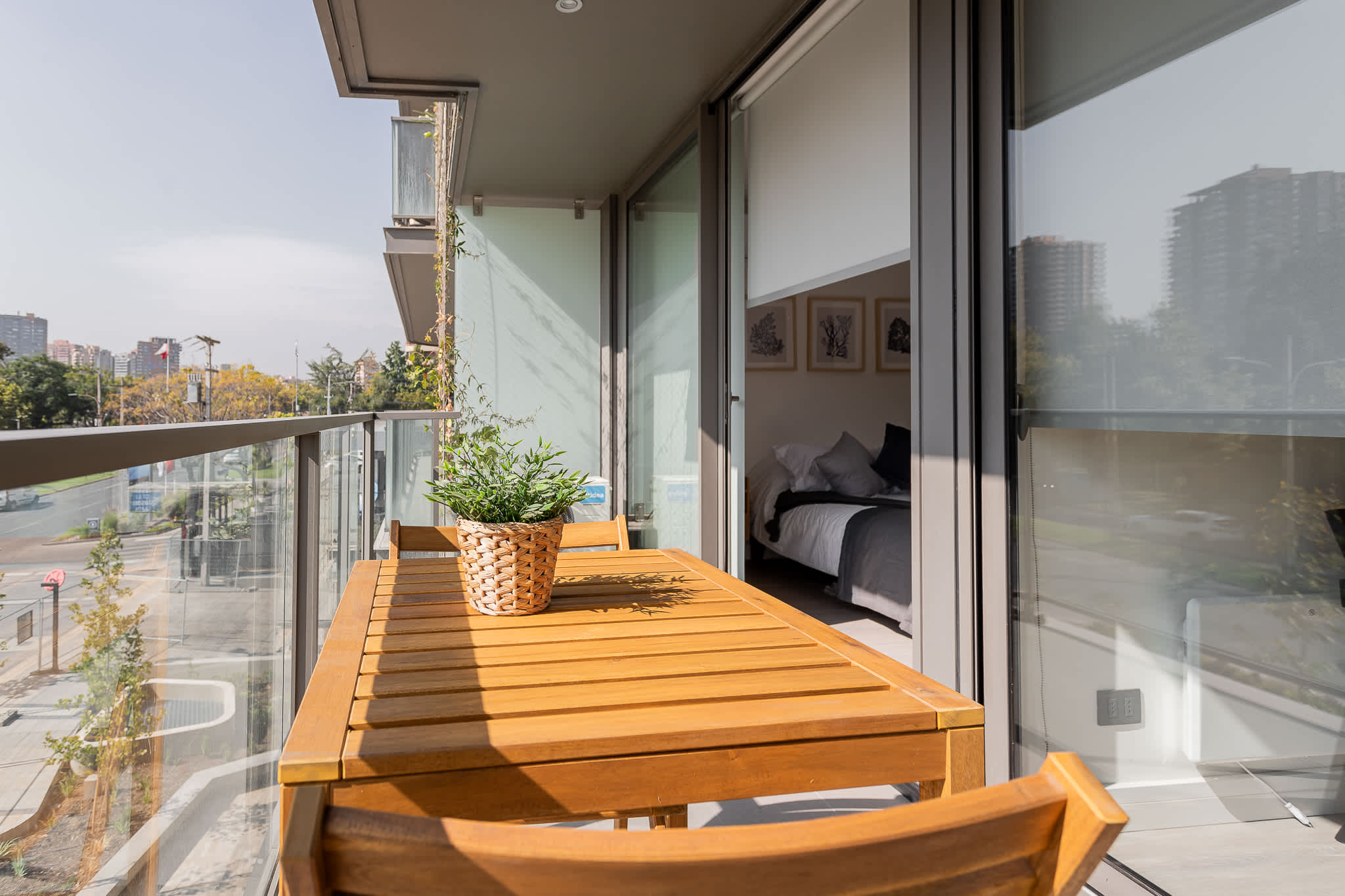 Relax on this charming private balcony with city views, perfect for morning coffee or evening unwinding.