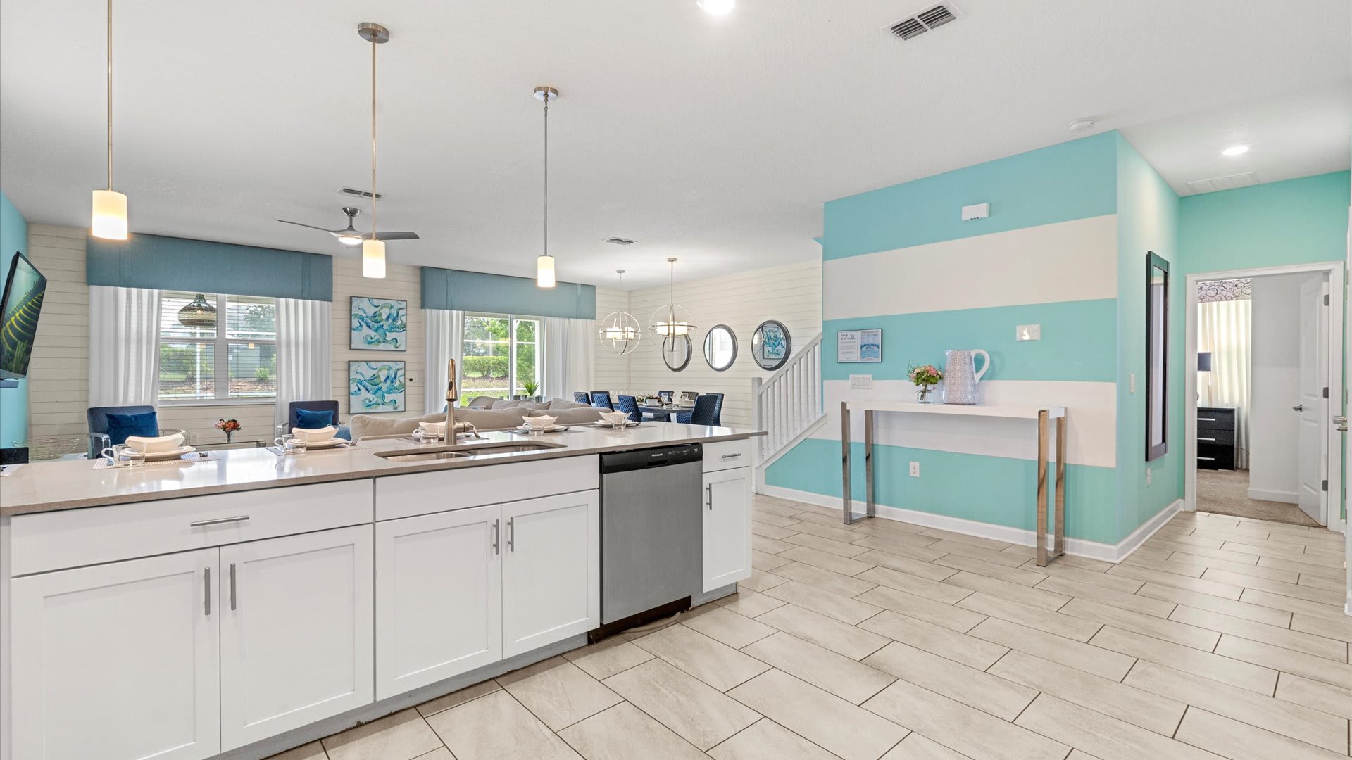 Fully equipped kitchen with stainless steel appliances 