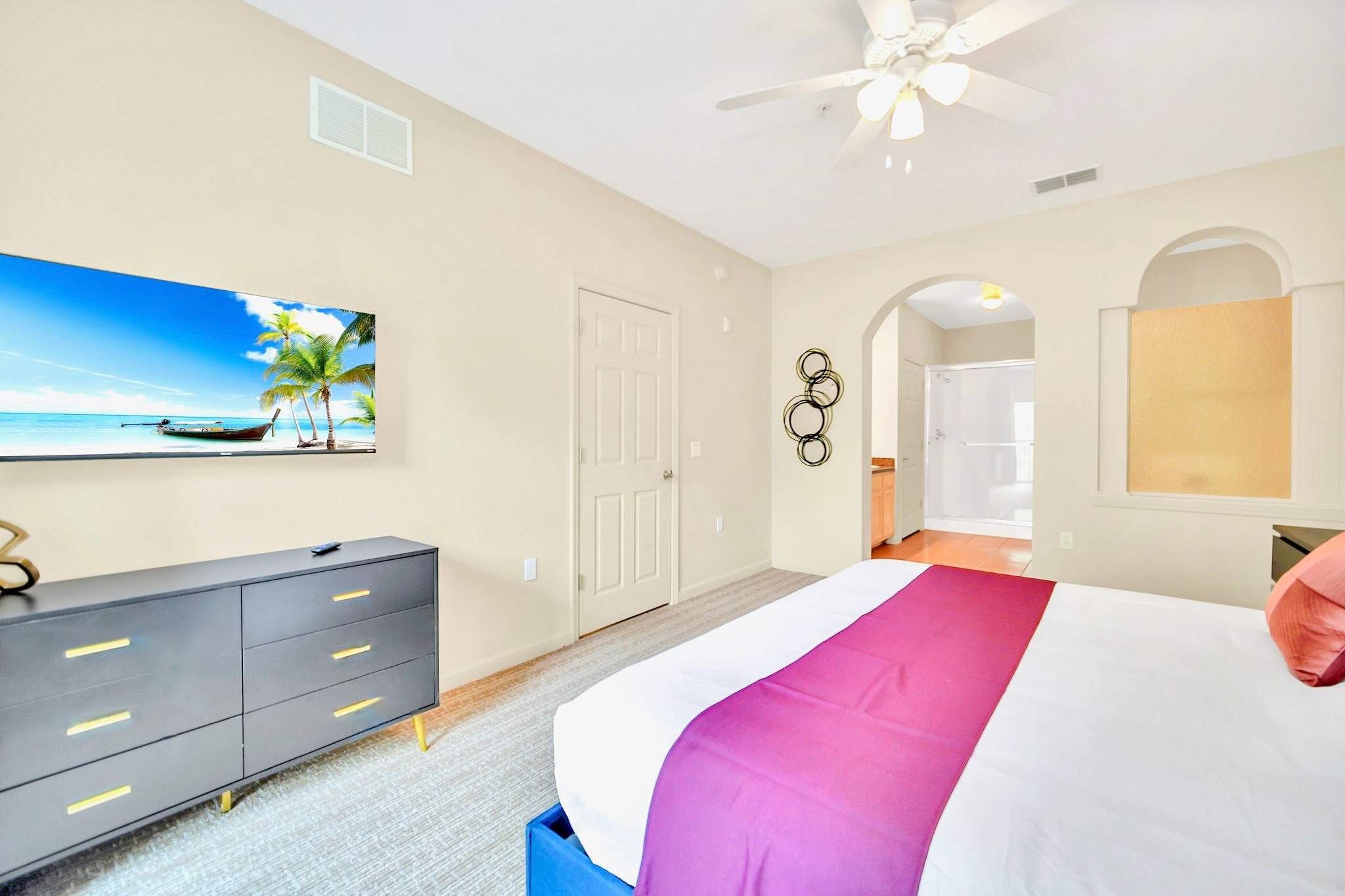 King bedroom with smart TV