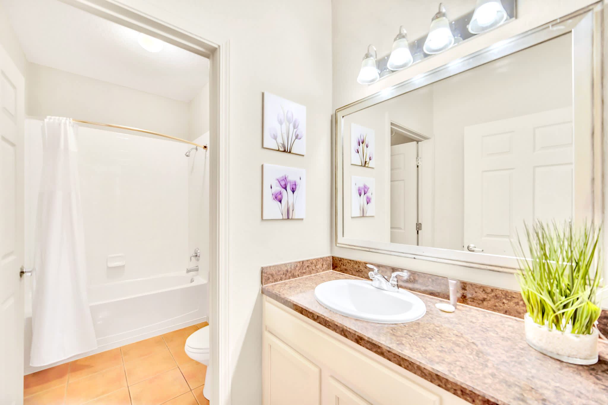 Full bathroom with combined bathtub and shower