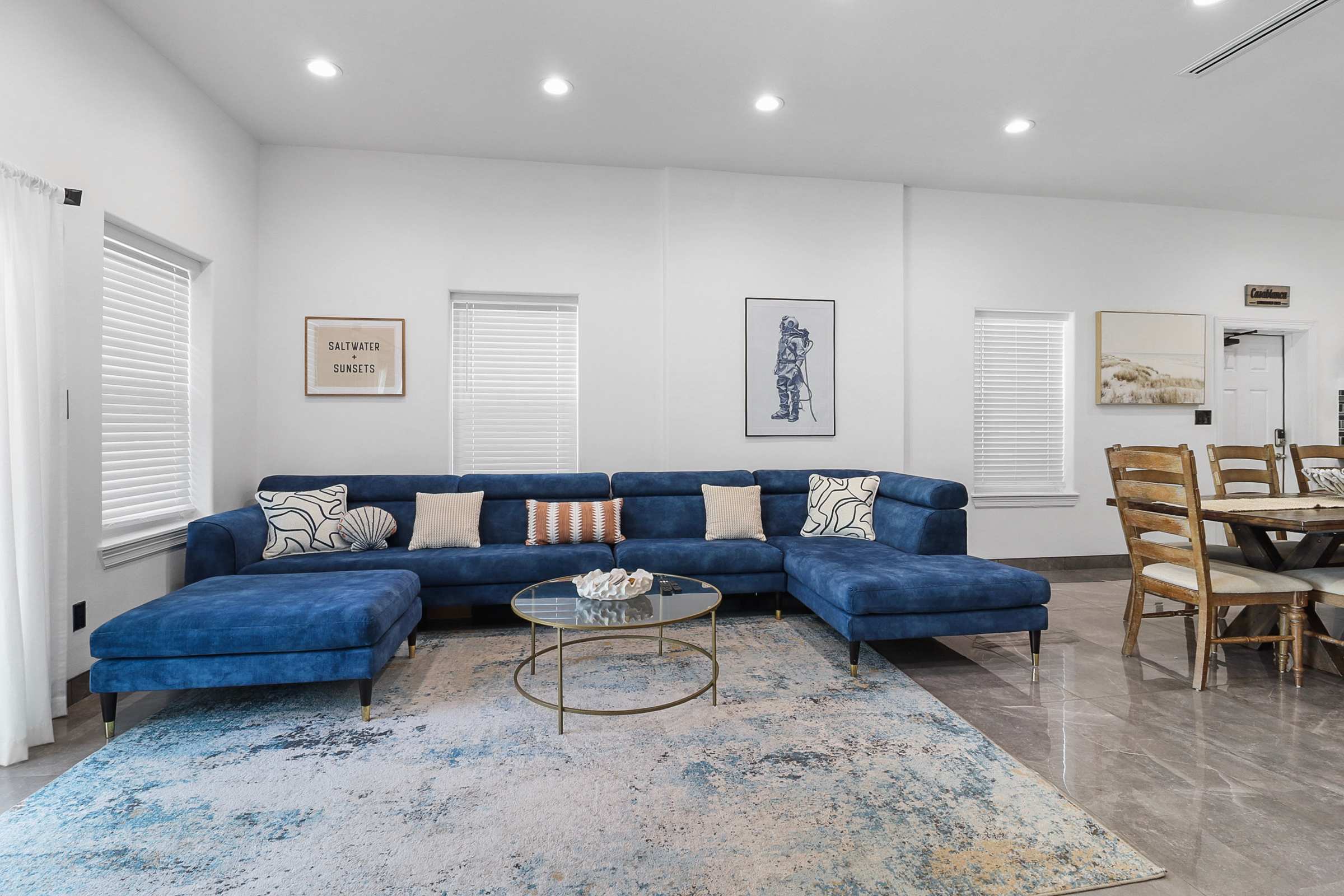 Open layout living room with modern furnishings