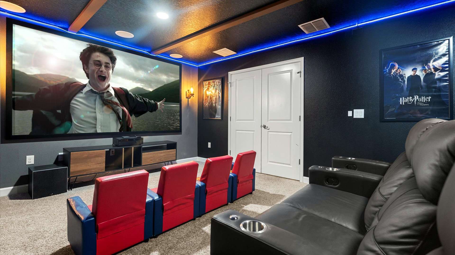 Harry Potter themed in-home cinema with large projector screen