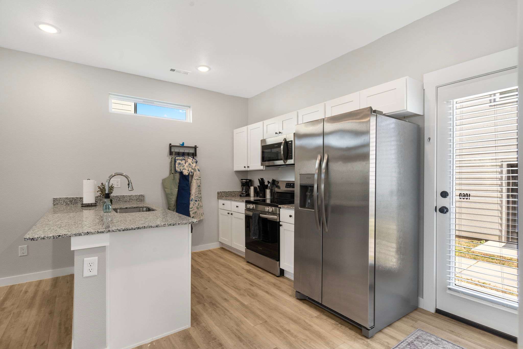 Enjoy a coffee maker, blender, and more.