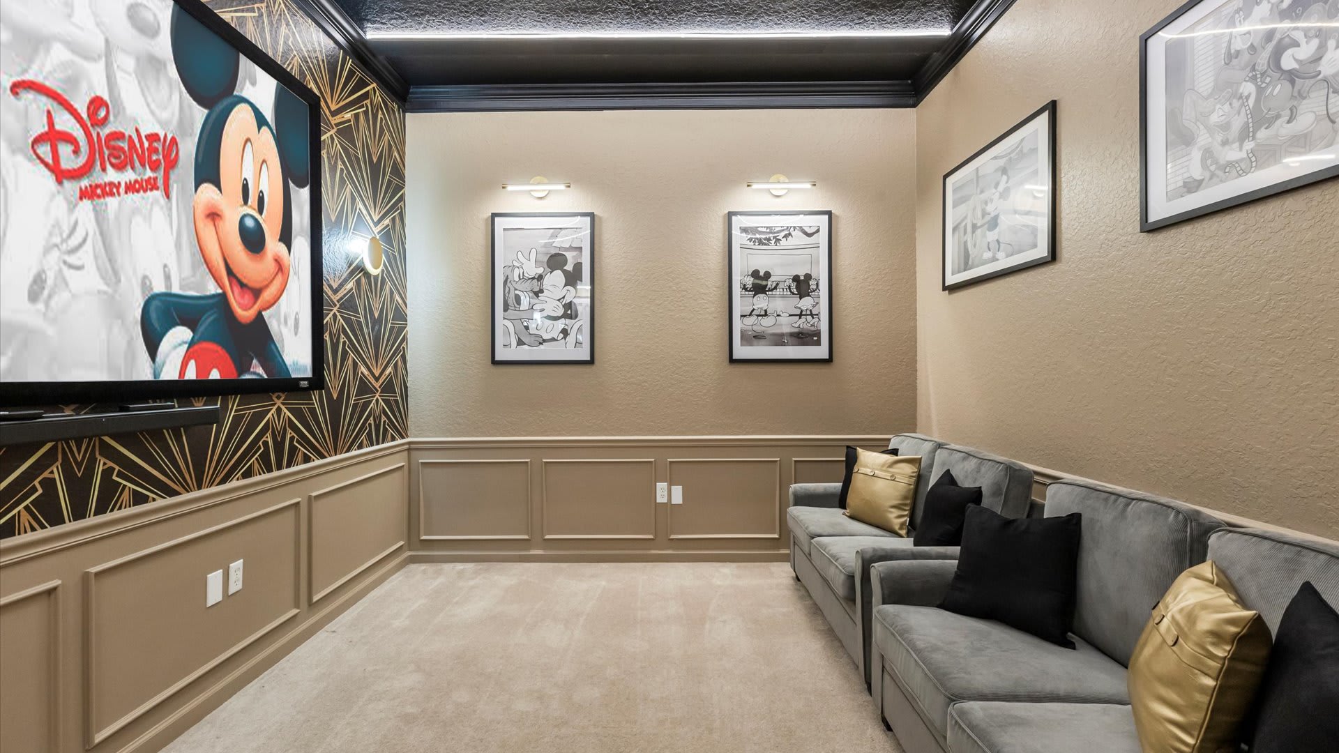 Mickey-Mouse Themed In-Home Cinema with Large Projector Screen