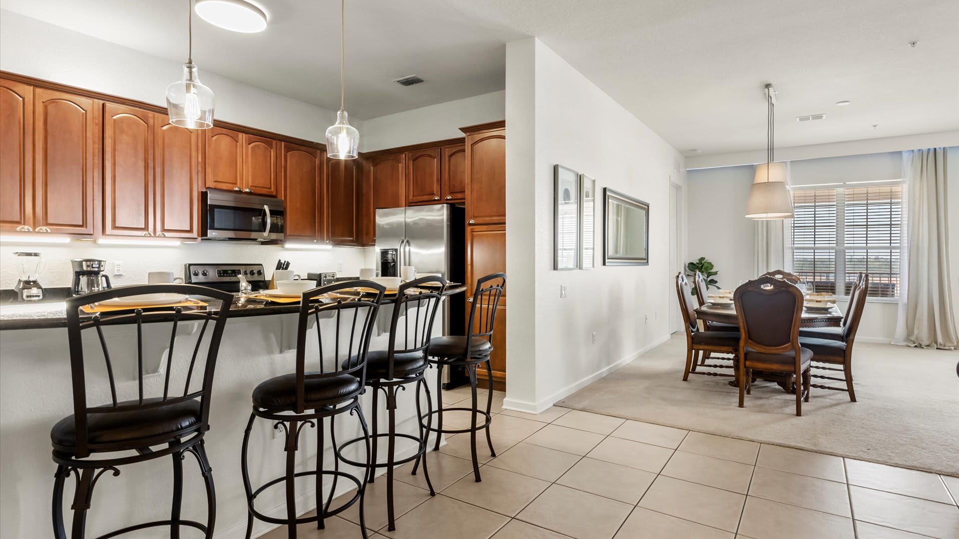 Kitchen Area with Bar stools for Breakfast dining