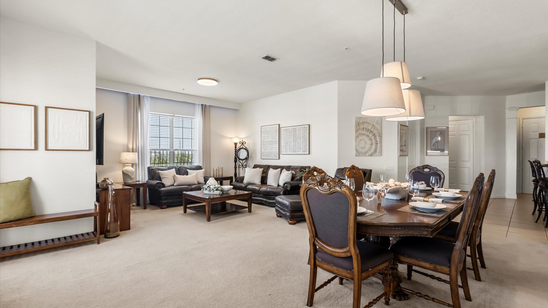 Open-layout dining and living area