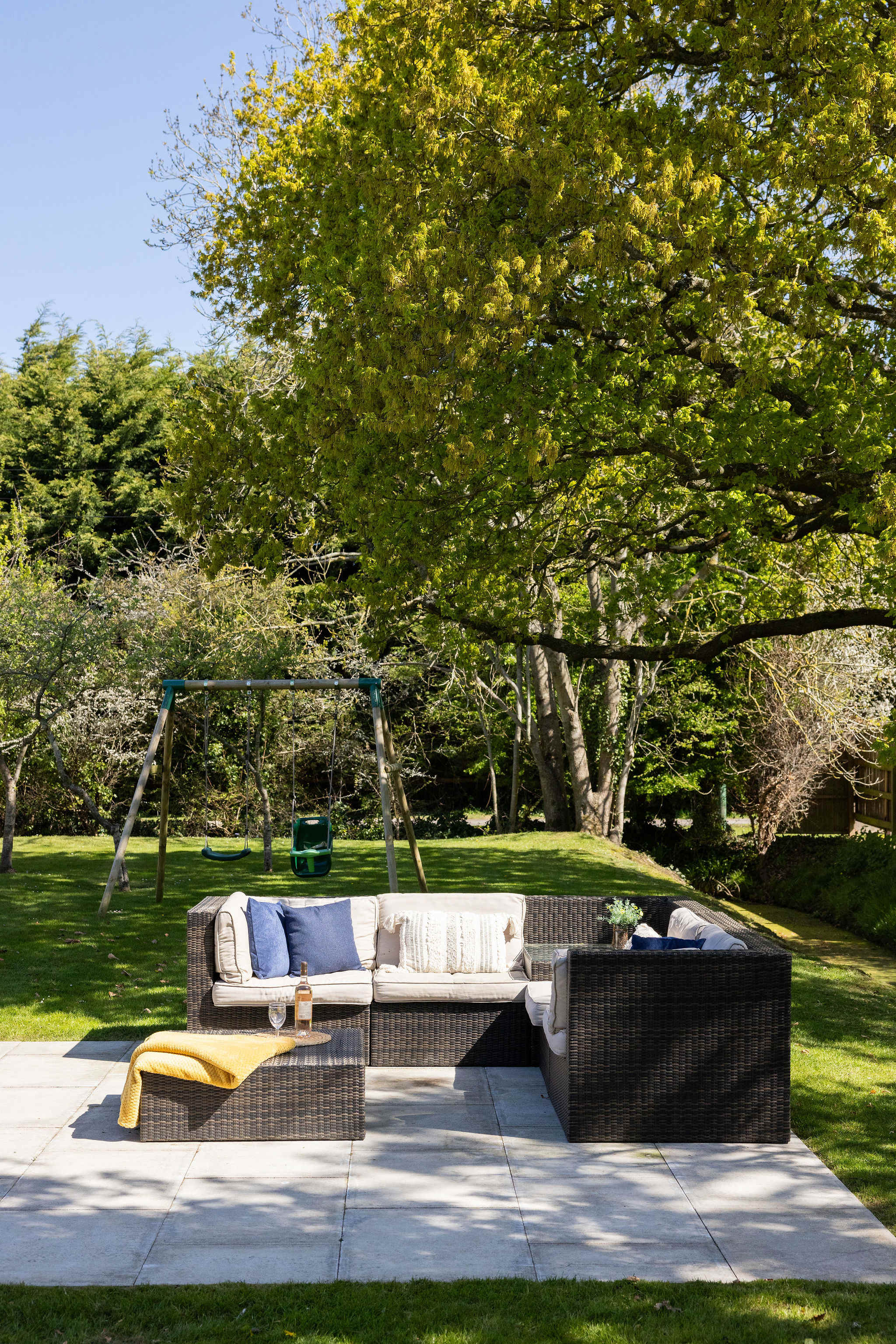 Relax with a cold drink to the sound of birdsong after a day exploring the local area.