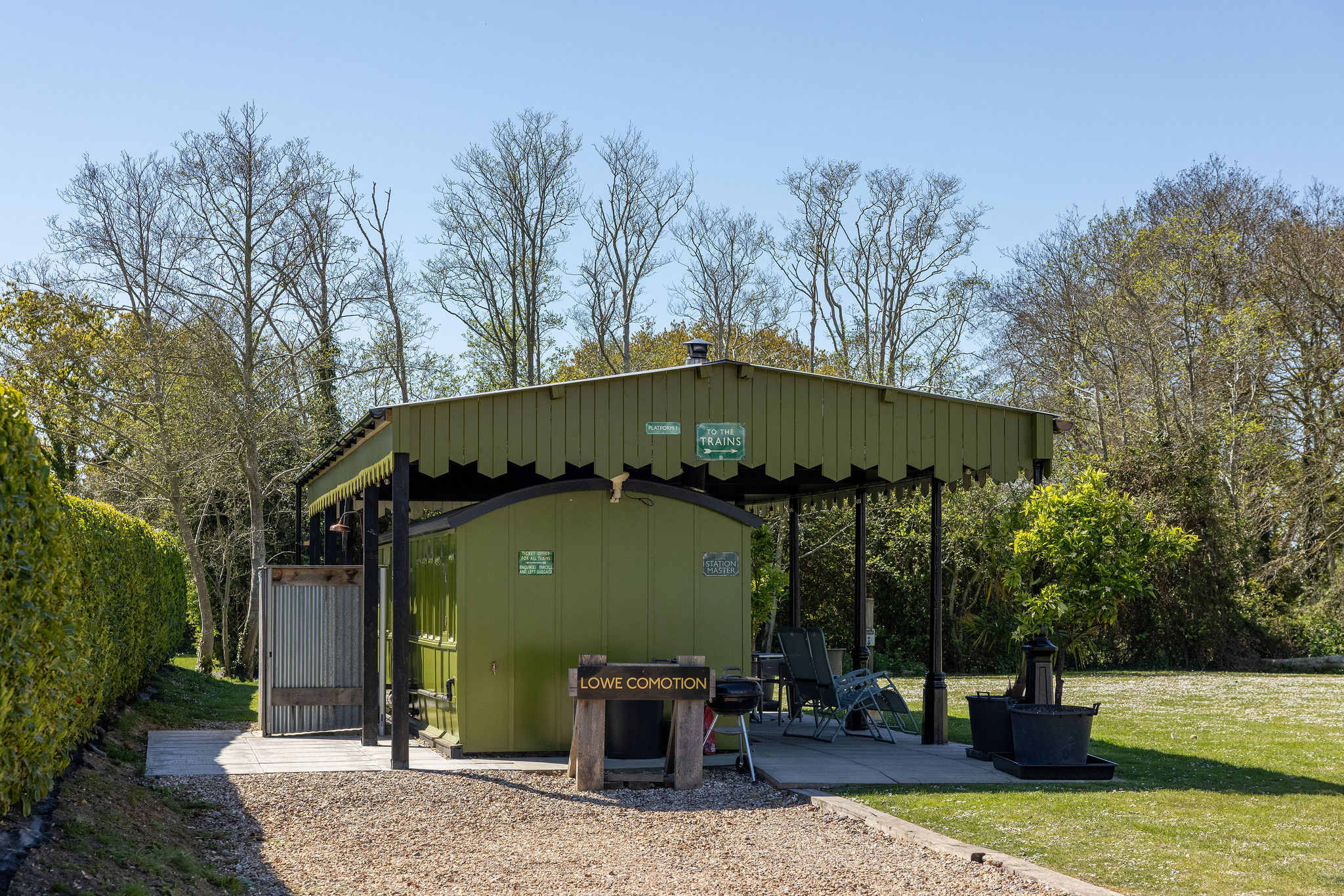 Beautifully remodelled railway carriage, with private patio, garden, BBQ and outdoor shower.