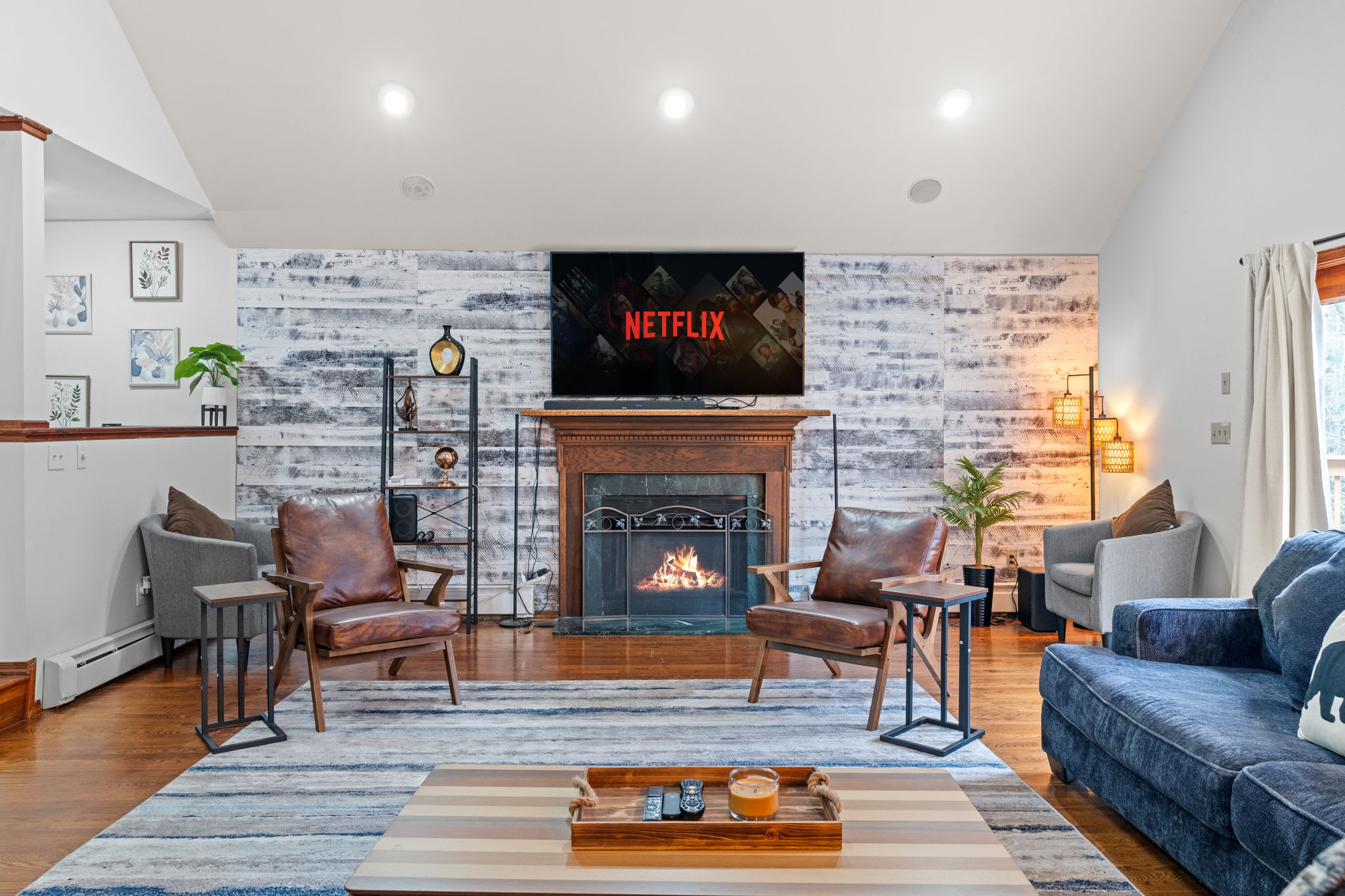 Cozy Movie Nights
Settle in by the fireplace and stream your favorite shows on the big screen for the ultimate chill session.