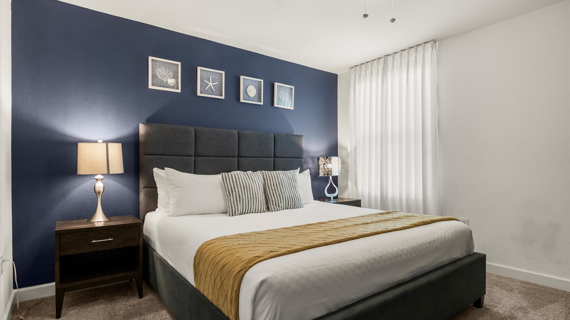 Stylish King Bedroom with smart TV 