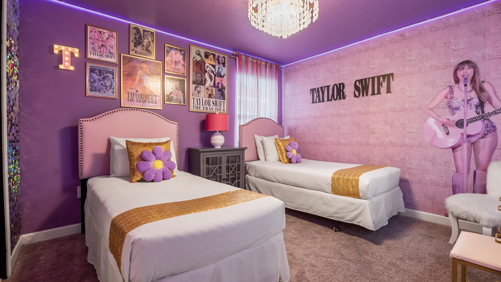 Taylor Swift twin themed bedroom with dressing table