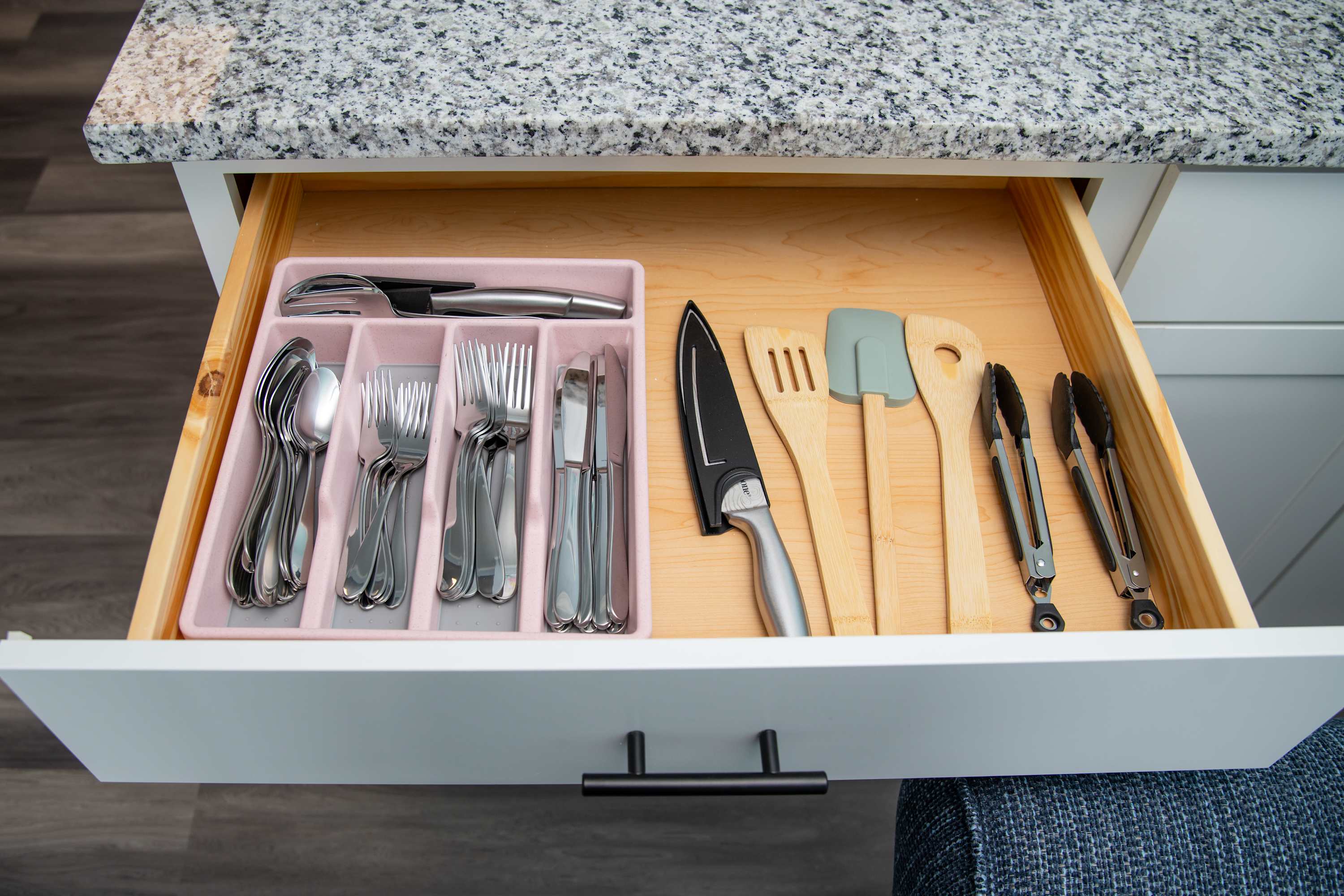 Dry bar with dishes and utensils 