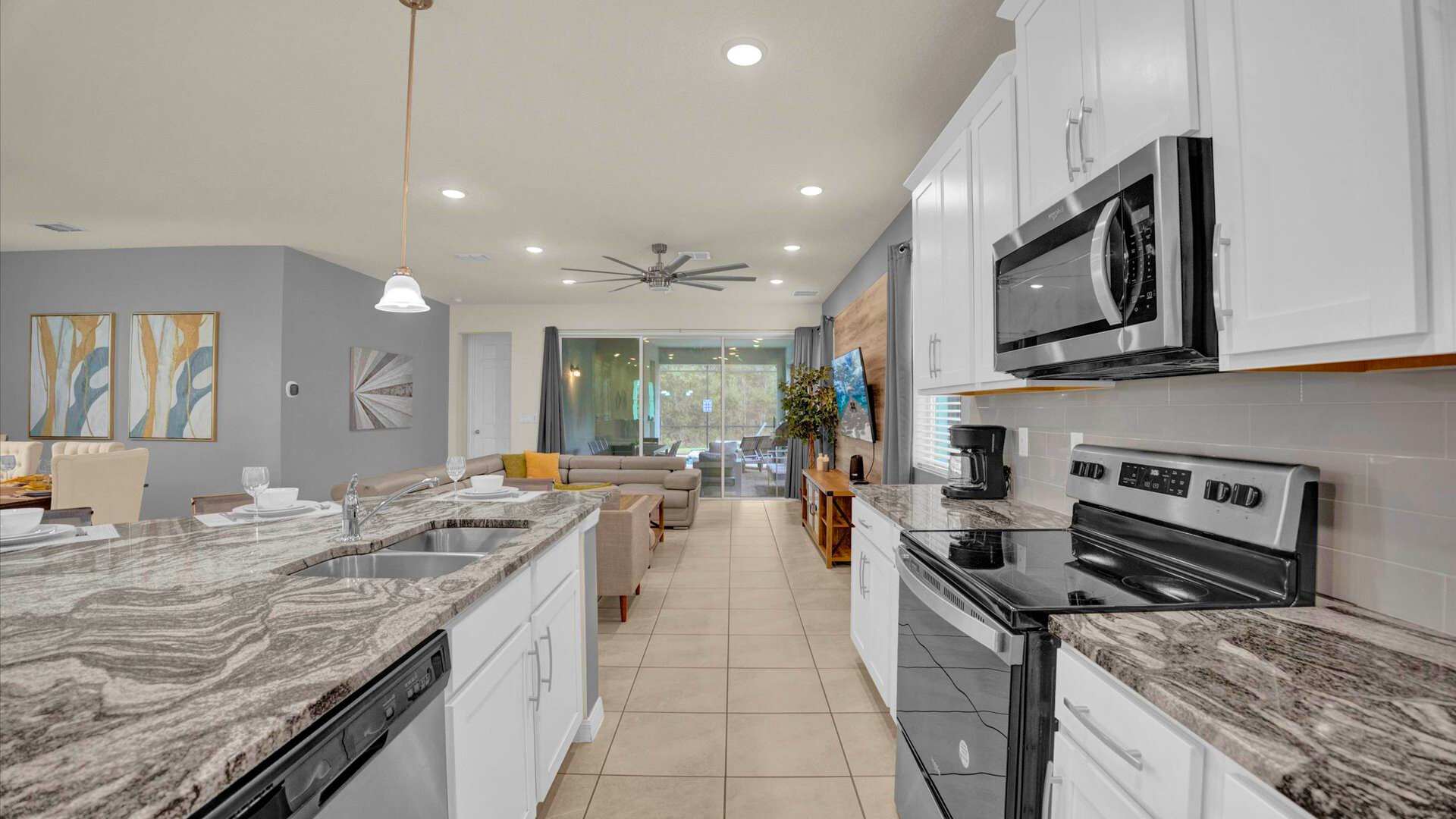 Fully equipped kitchen with marble countertops 