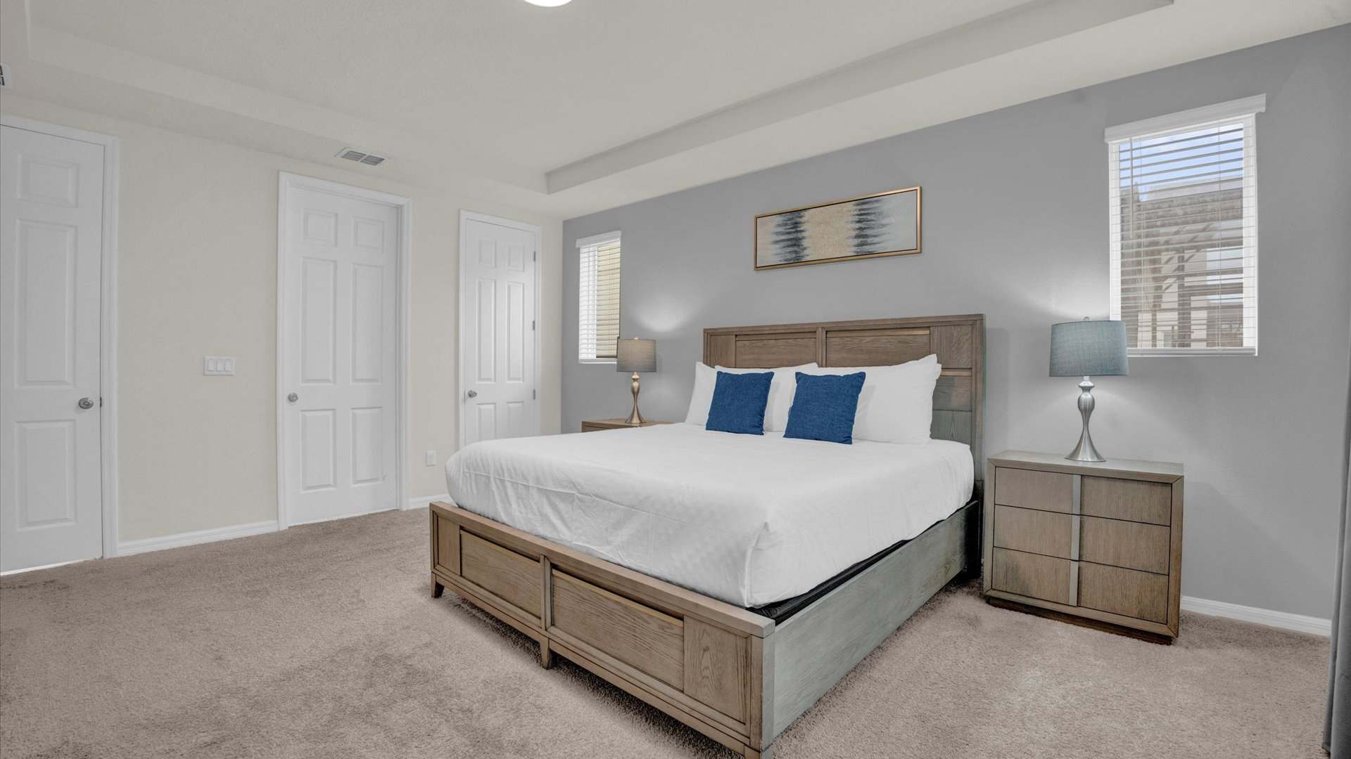 Wooden framed King bedroom suite with smart TV