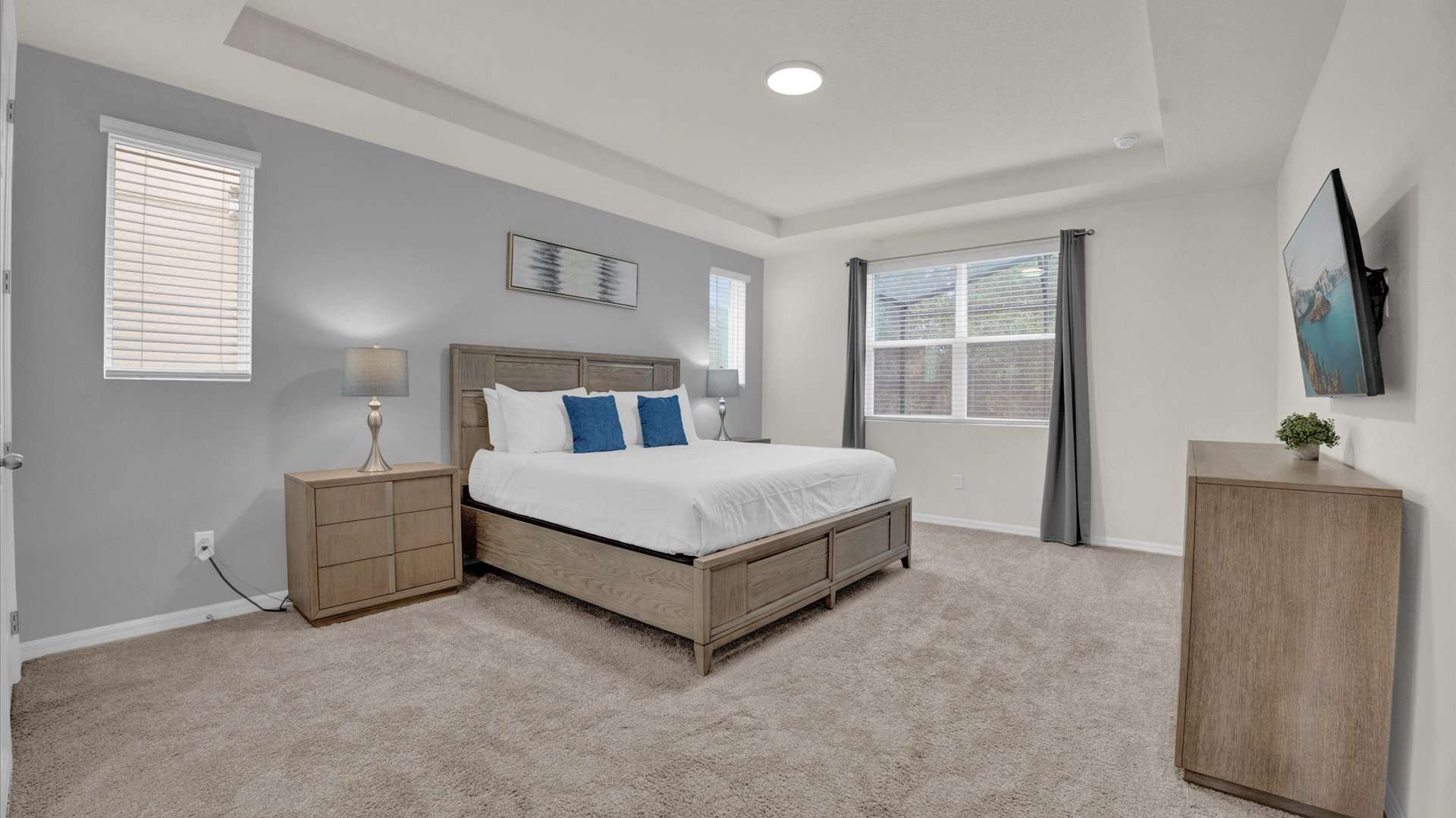 Wooden framed King bedroom suite with smart TV