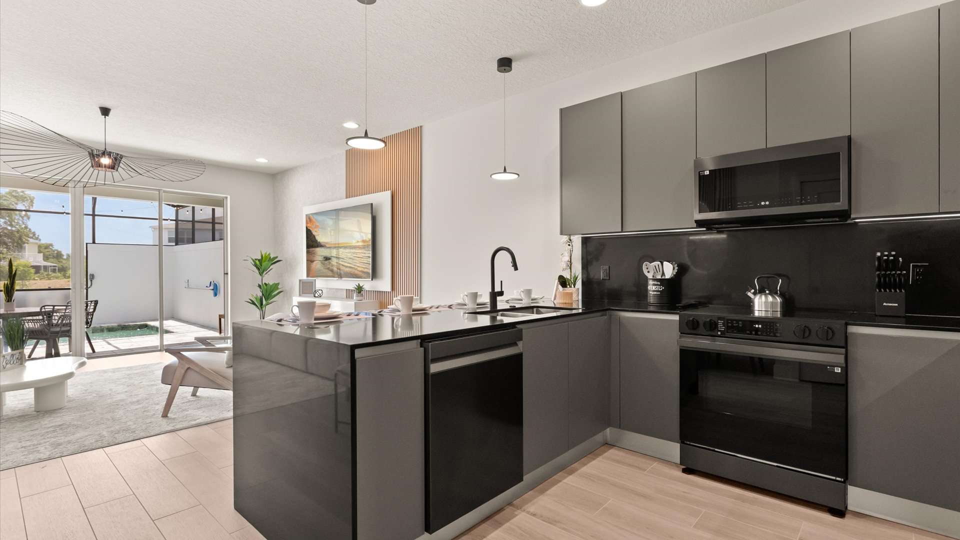 Modern fully equipped kitchen with pristine appliances