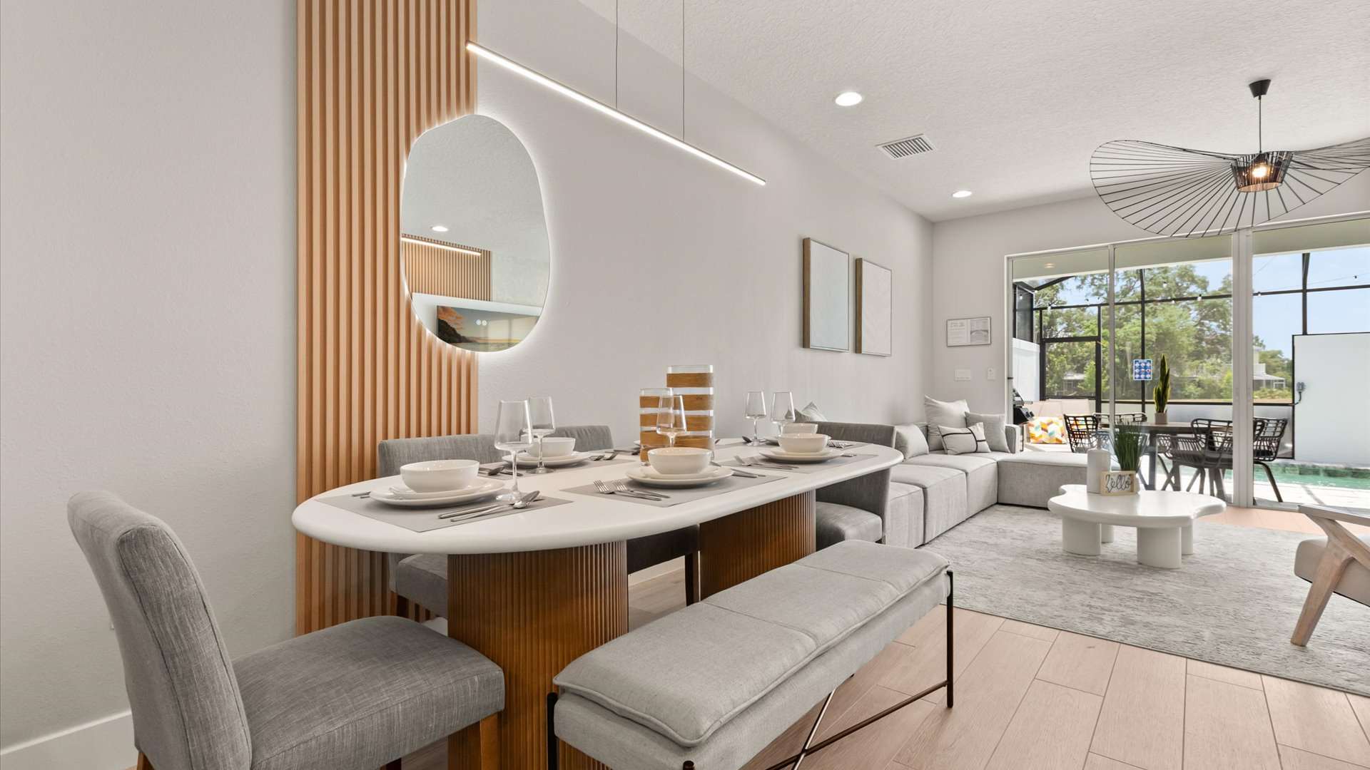 Luxe dining area with stylish table and ample seating