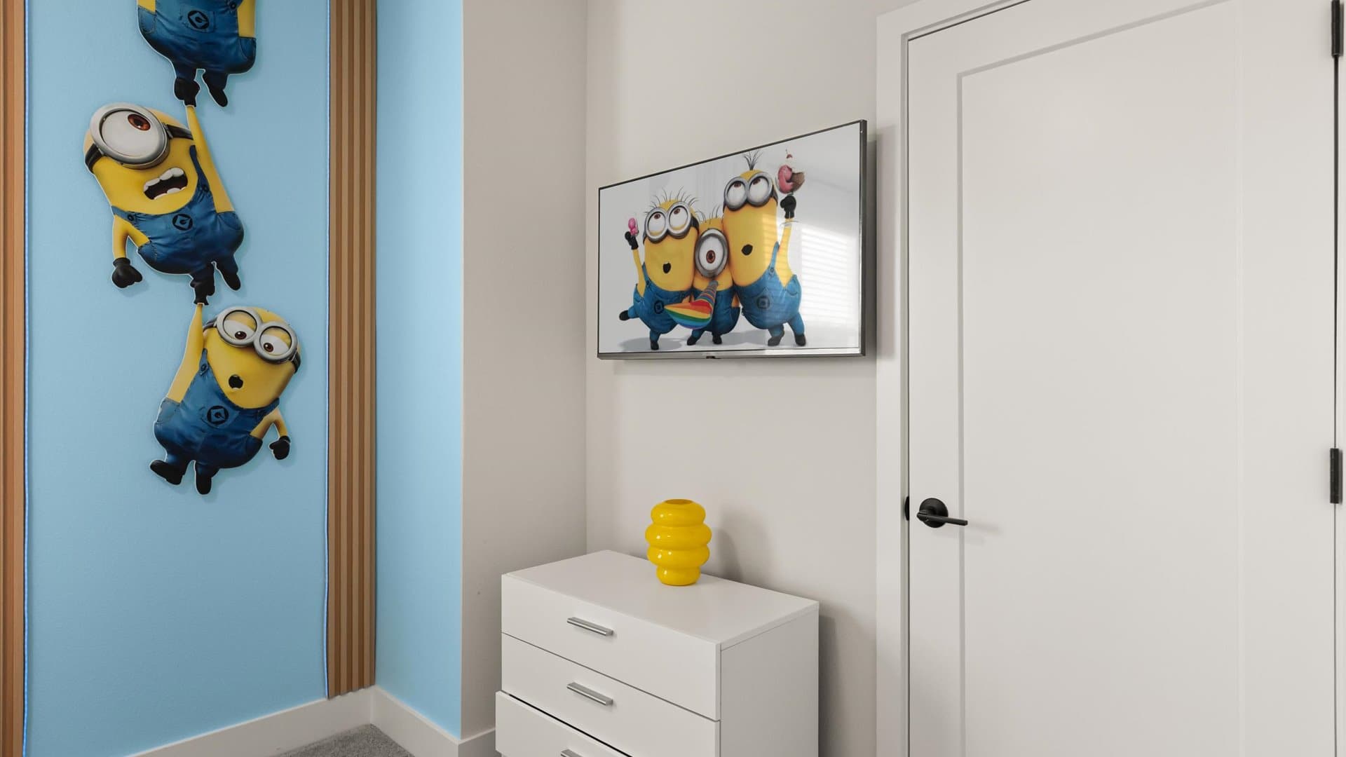 Minions themed bunk bedroom (1 single bed, 1 bunk bed) and smart TV