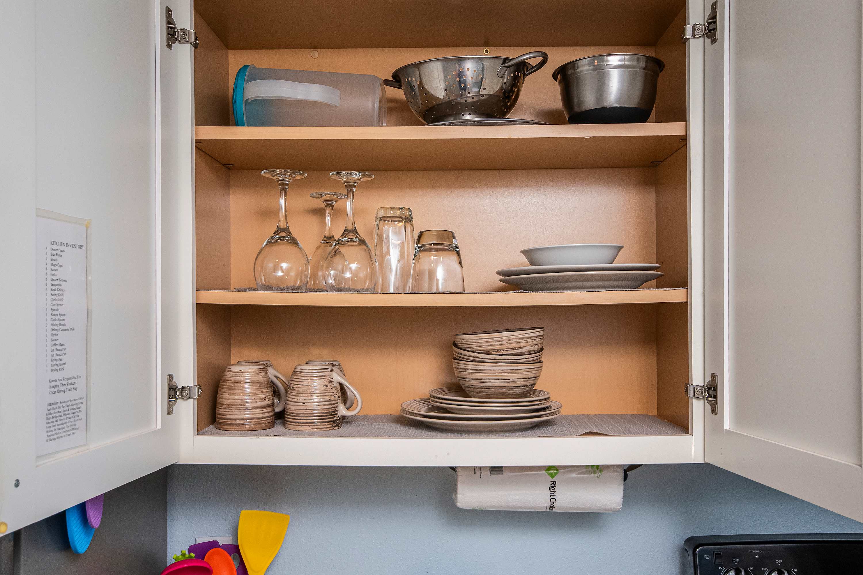 Enjoy the convenience of a kitchen stocked with cookware and utensils.