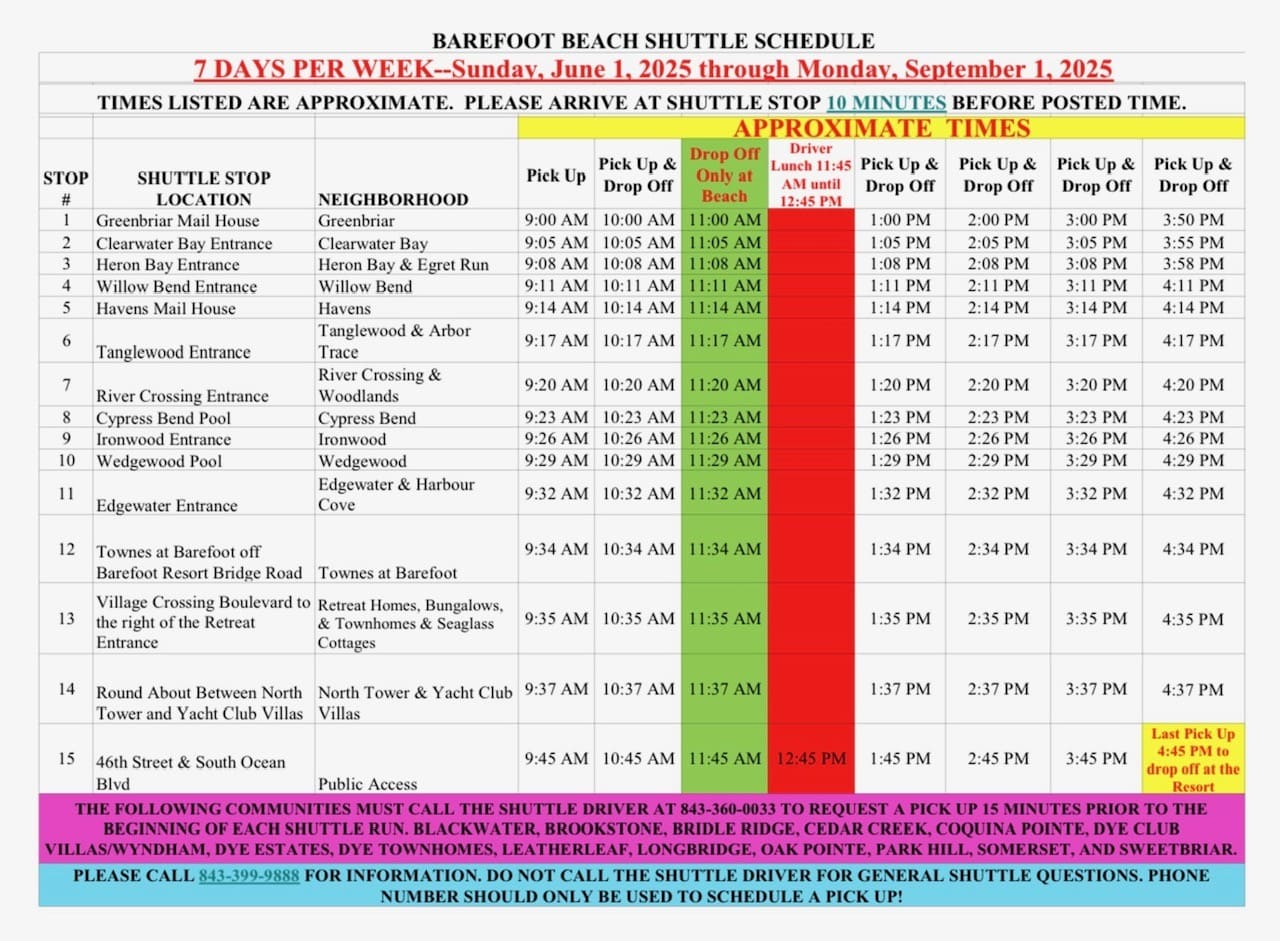 Complimentary Shuttle During Summer Months
