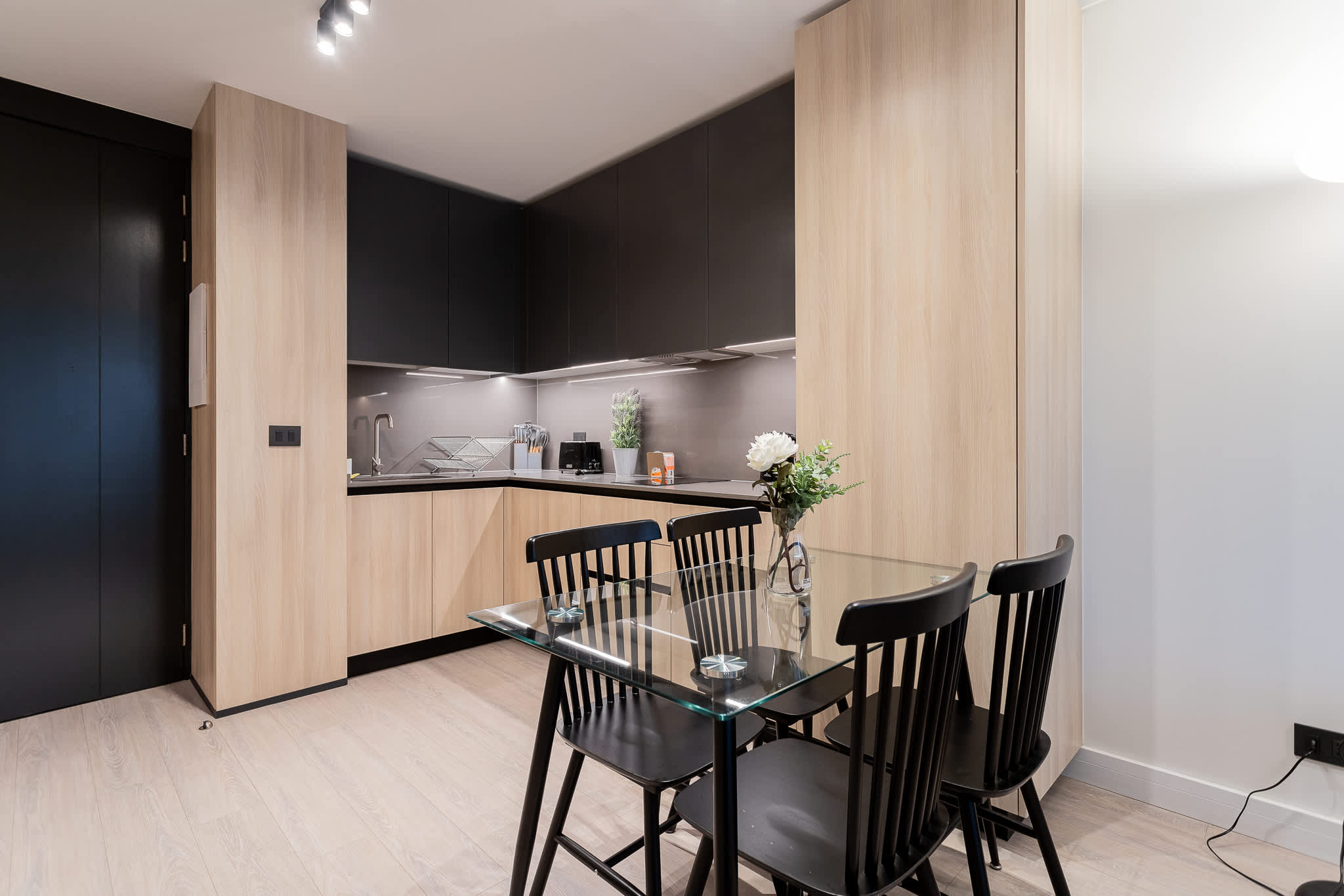 Sleek and modern kitchen perfect for culinary adventures in a cozy setting.