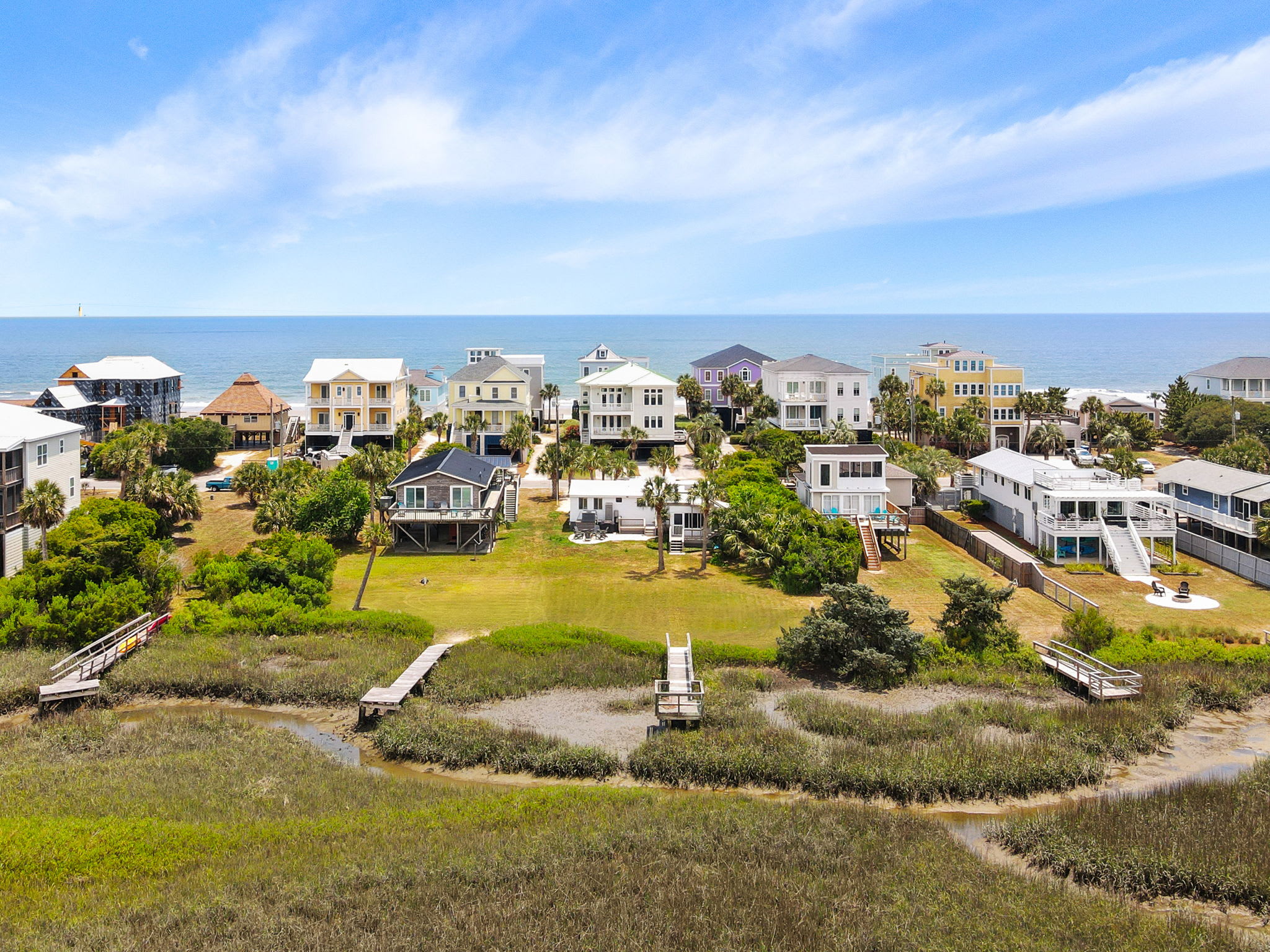 Aerial view of the house with the endless views of both the Ocean and Creek. 