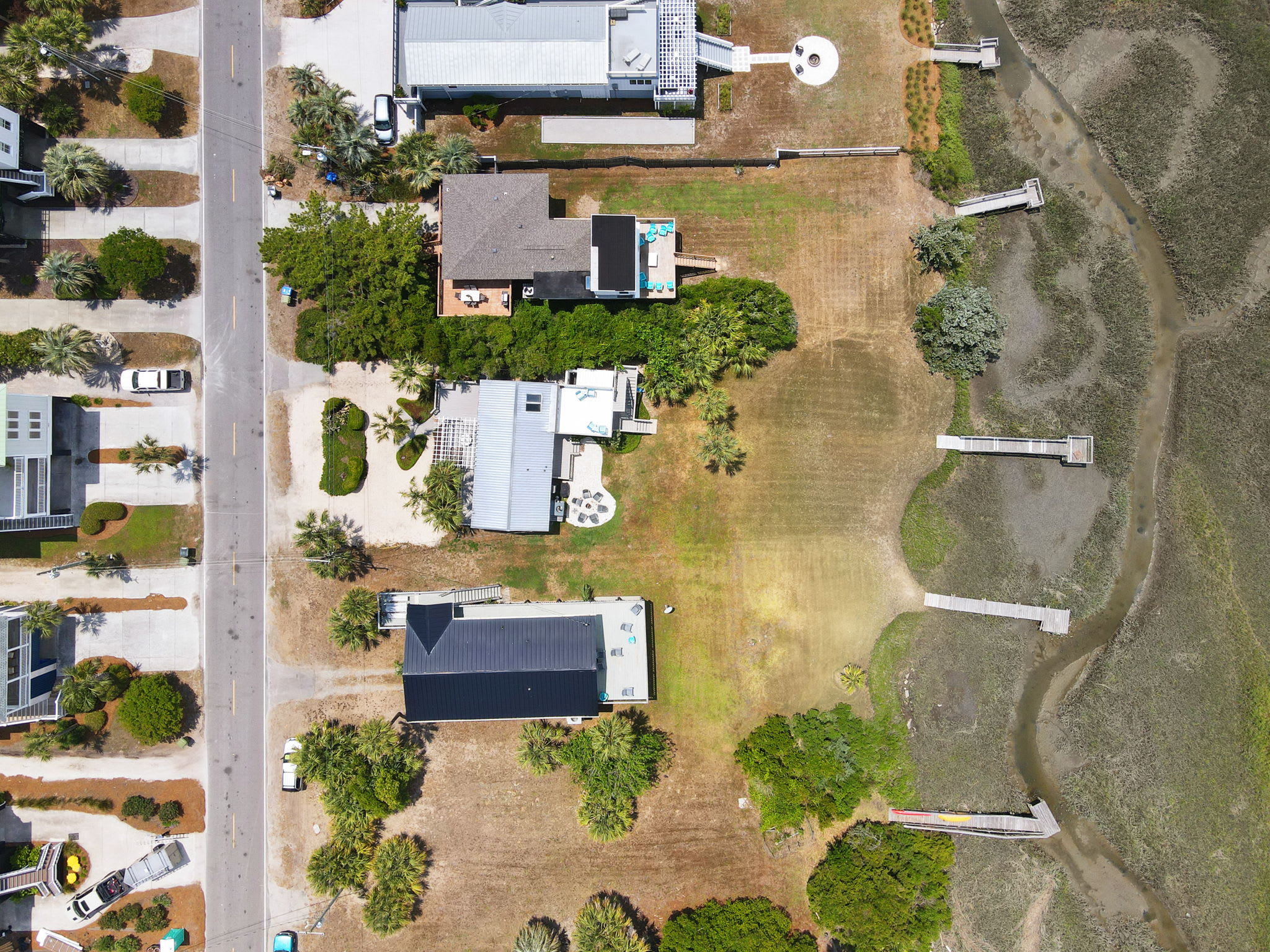 Aerial view of the house with the endless views of both the Ocean and Creek. 