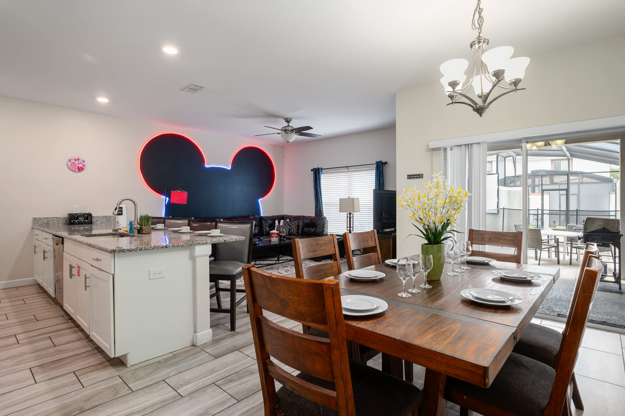 Spacious kitchen, living room, and dining area!