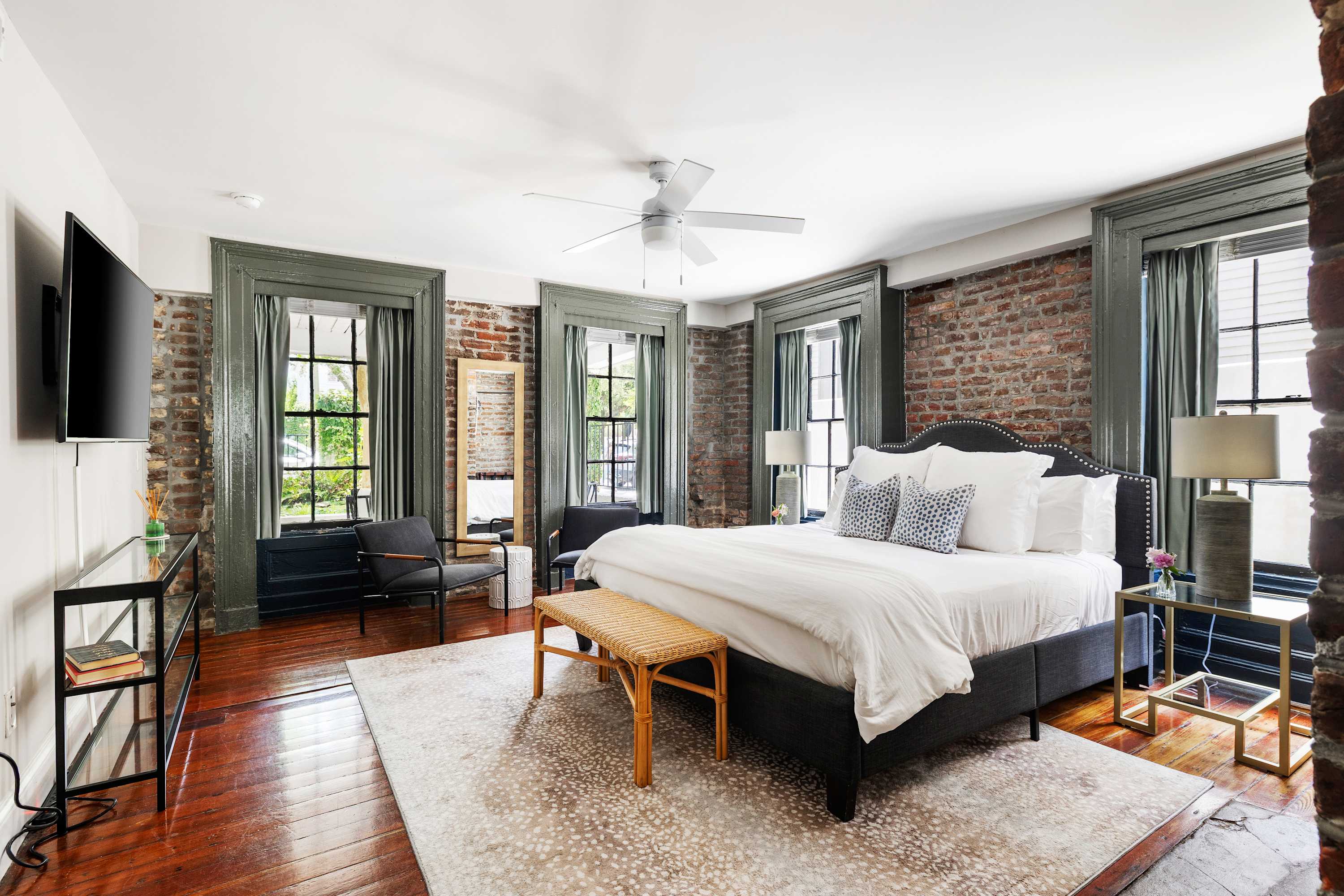 Bedroom #1: King Bed, Ceiling Fan & TV