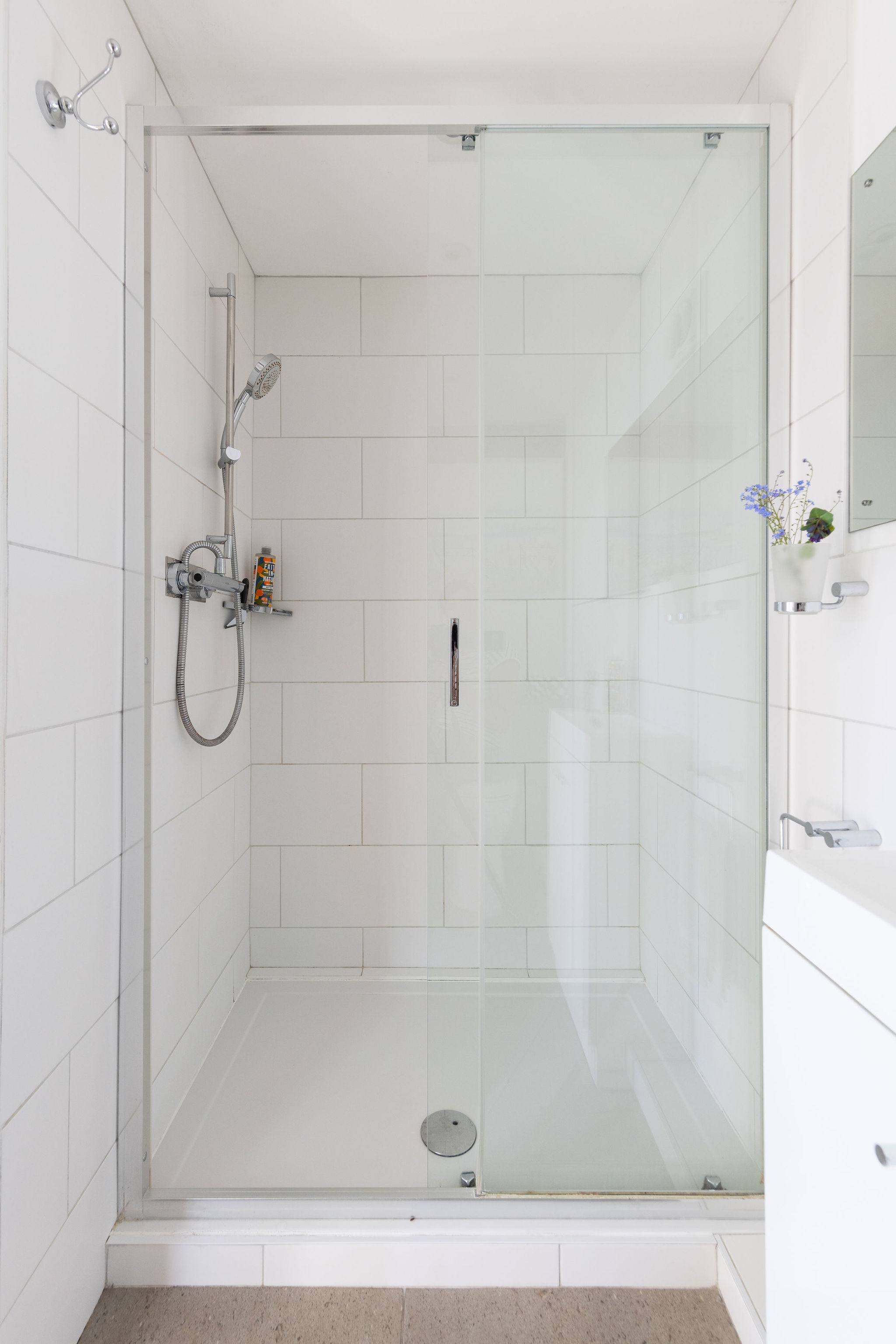 Good sized walk in shower.