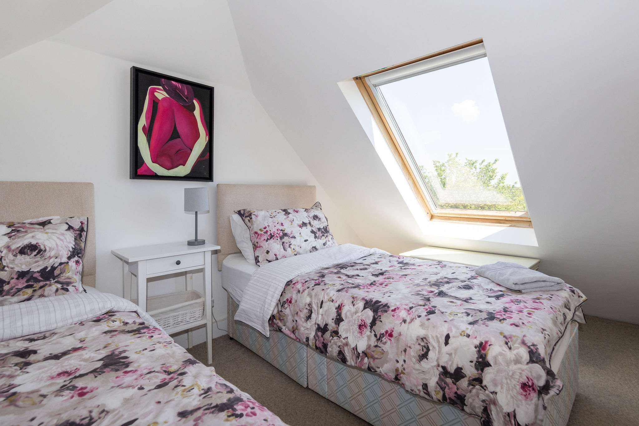 The twin has lovely countryside views across the surrounding fields.