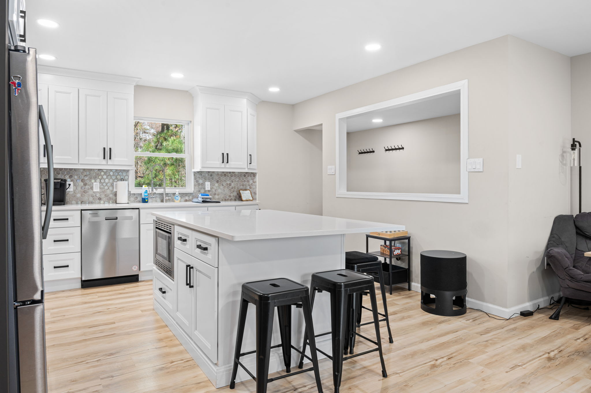 Gather at the kitchen island for morning coffee and conversation