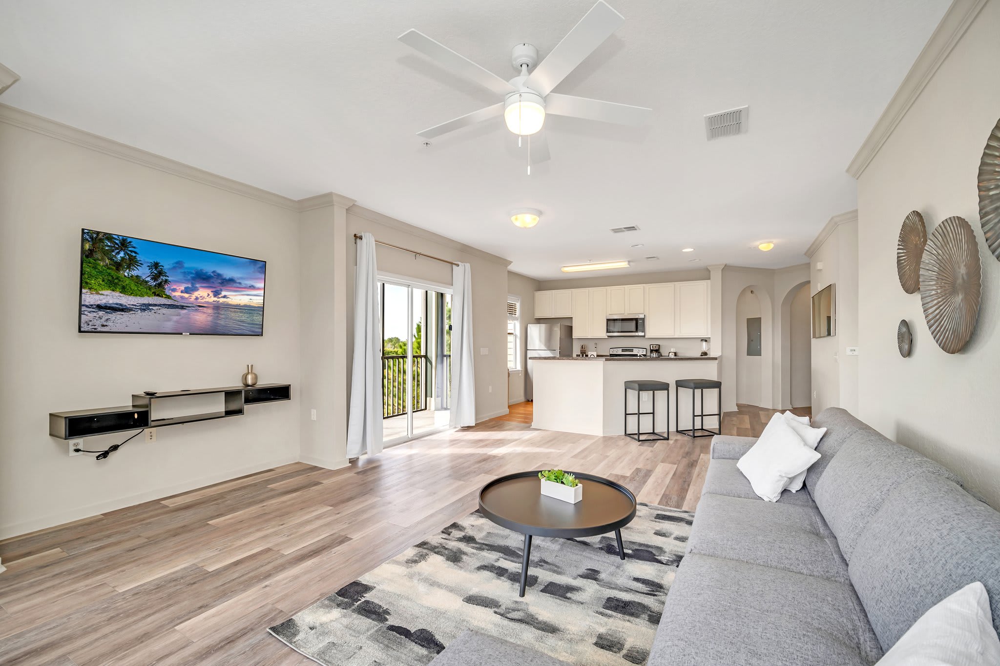 Living room with modern furnishings and smart TV