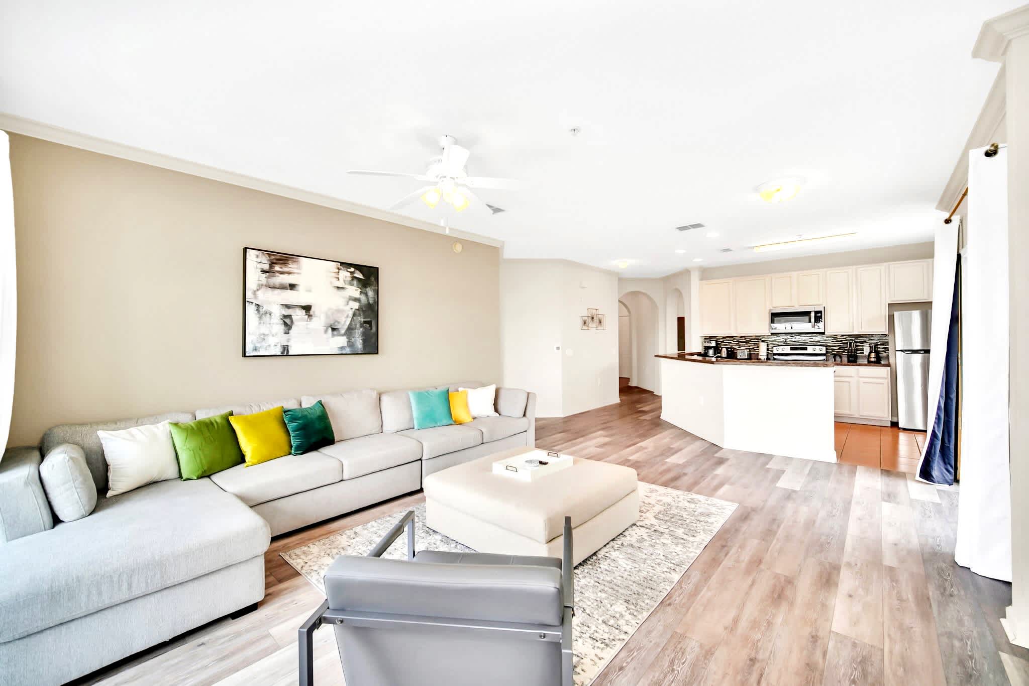 Modern living area with spacious sofa