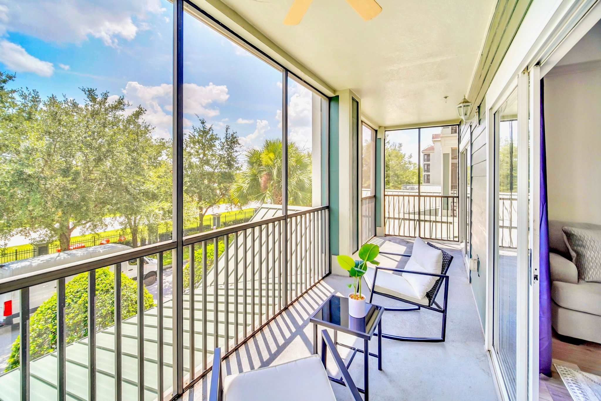 Private outdoor patio with furniture 