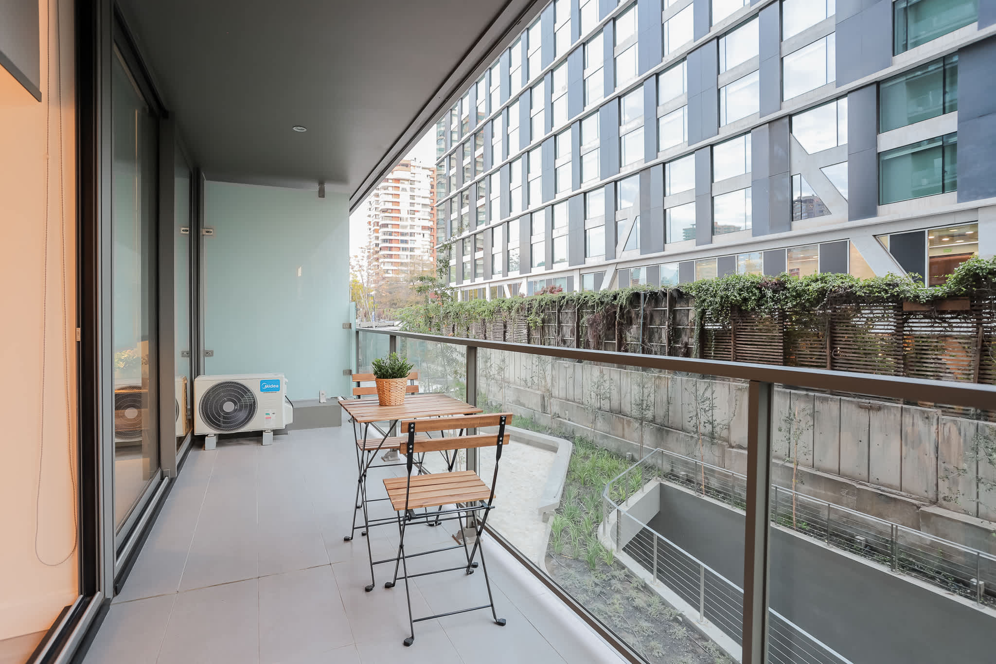 Relax on this modern patio with city views, perfect for morning coffee or evening wine.