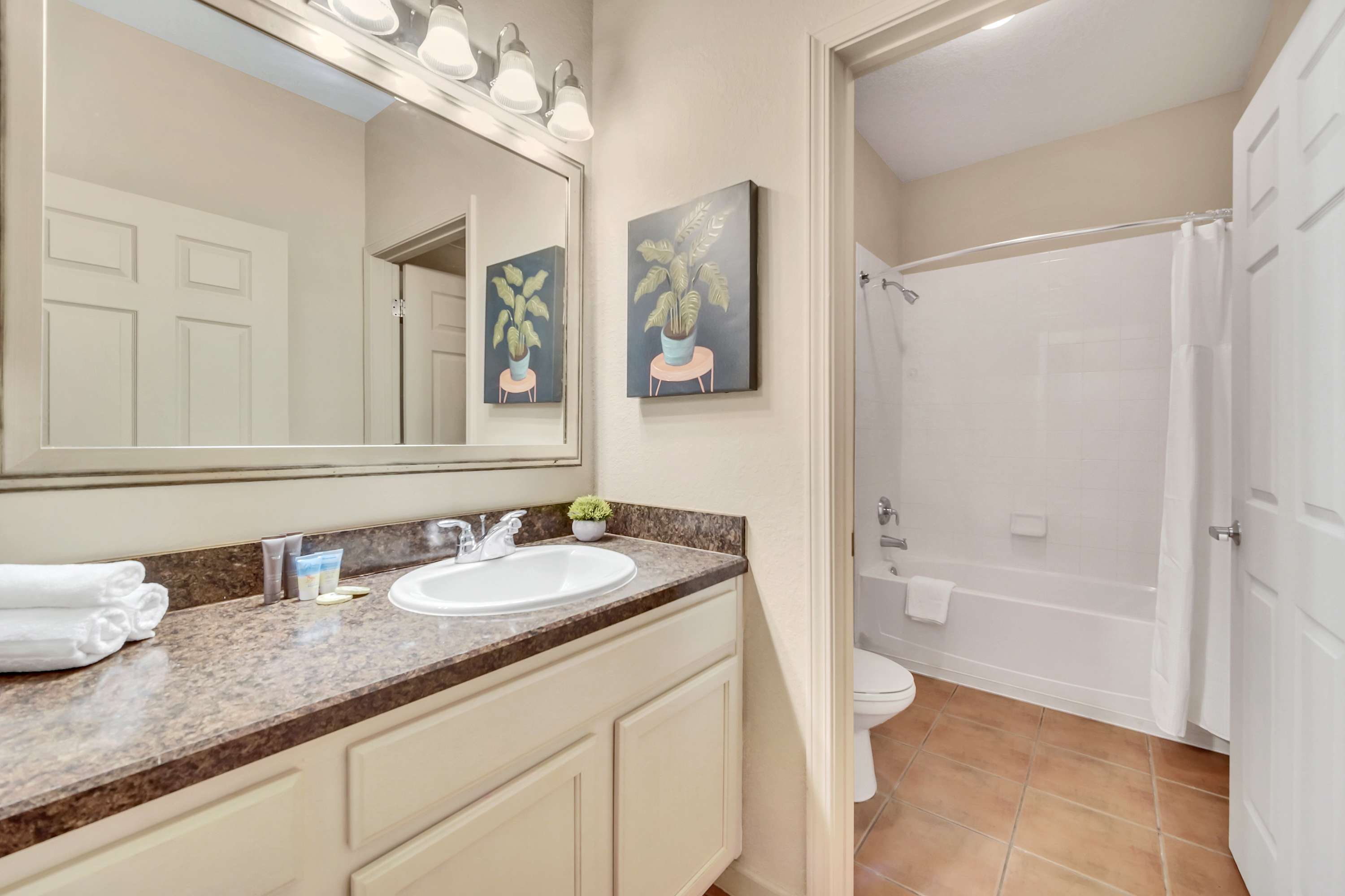 Full bathroom with combined bathtub and shower