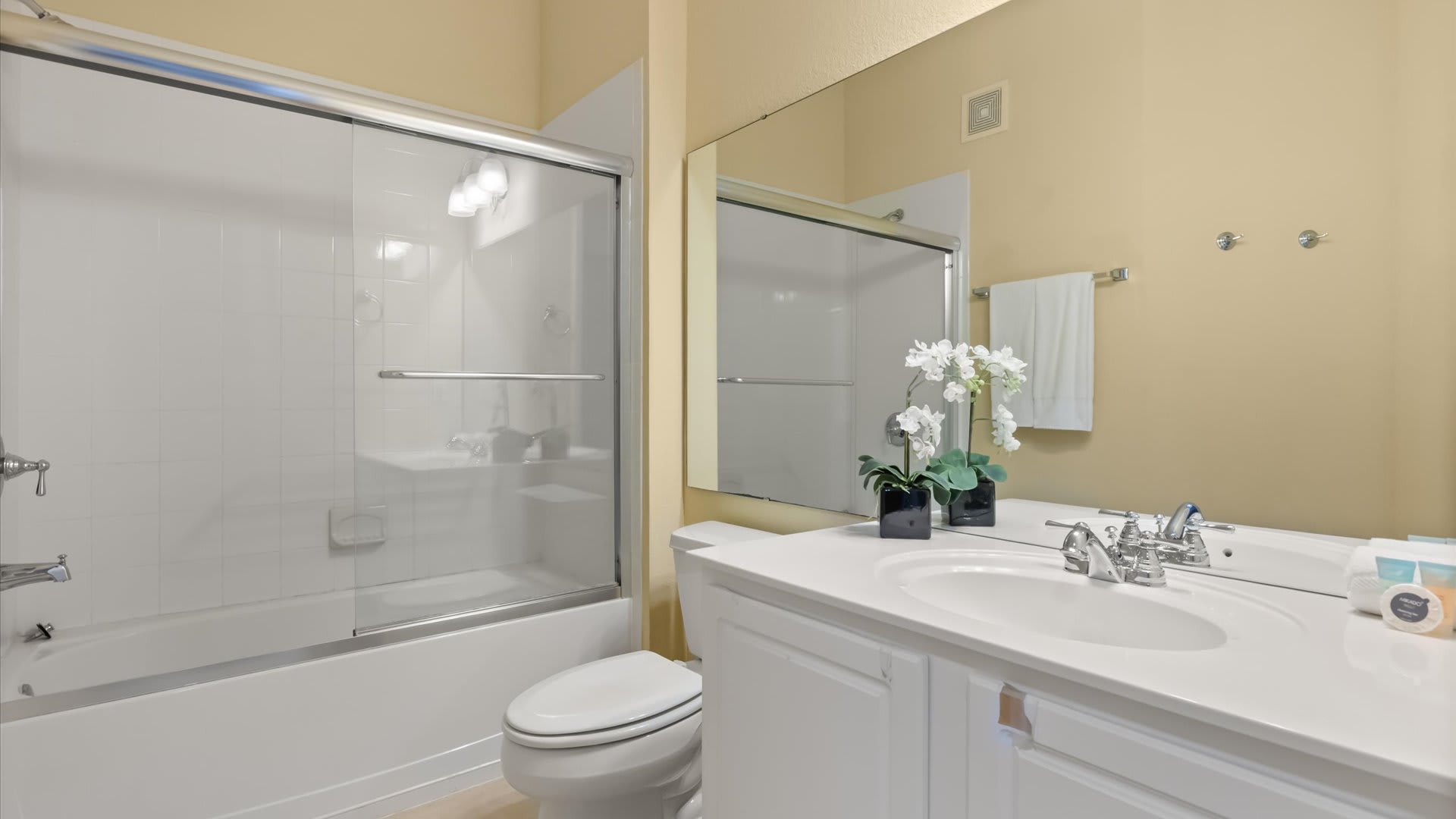 Full bathroom with combined bathtub and shower