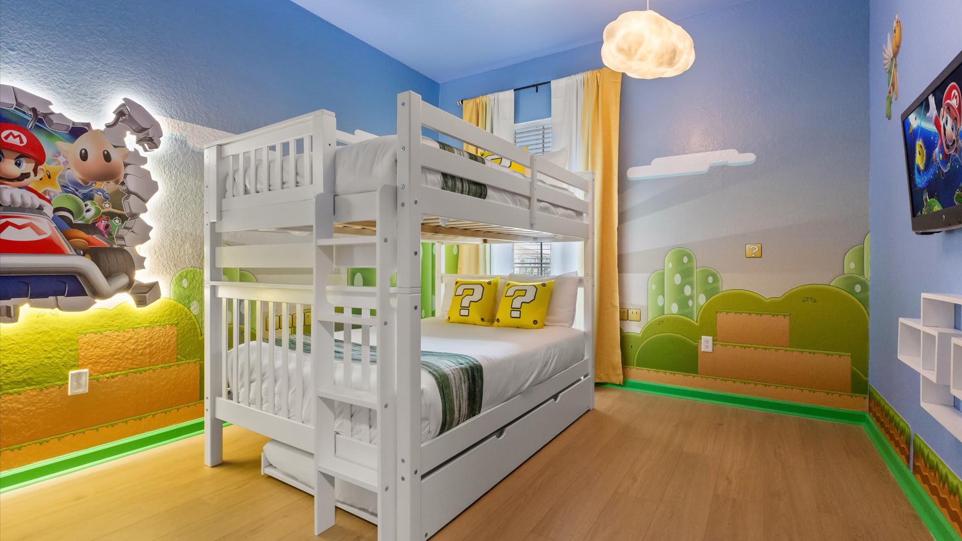 Super Mario Themed Bunk Bedroom with pull out bed 