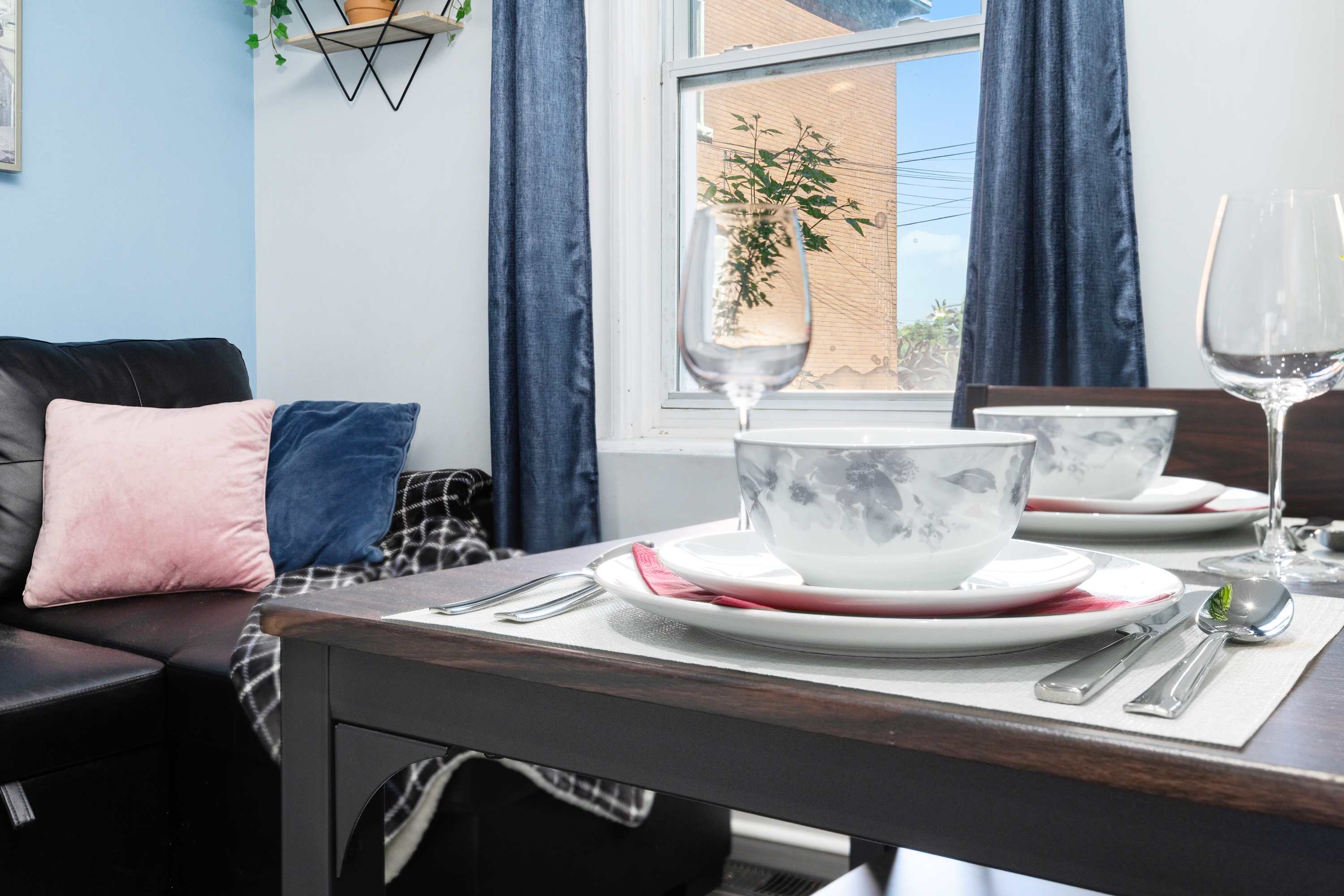 Dining table with full dining ware set