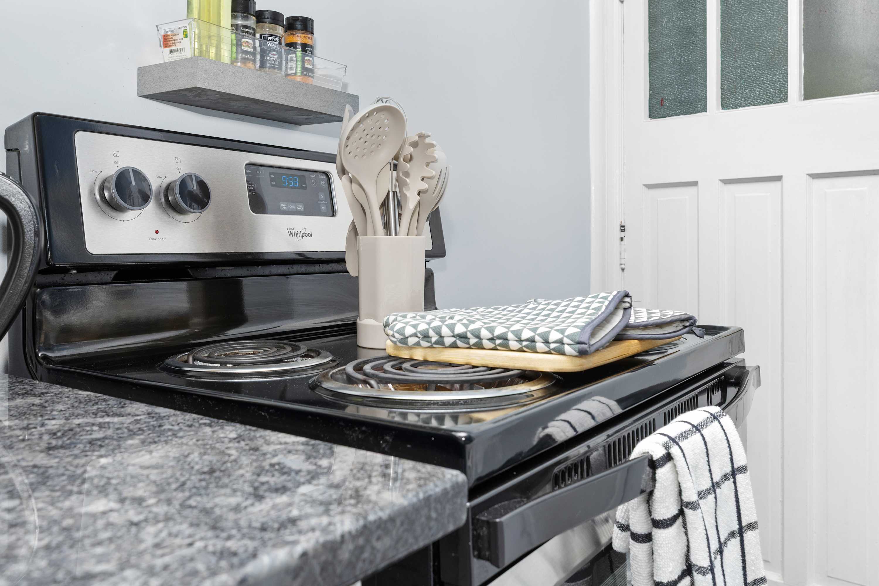 Kitchen stove and utensils