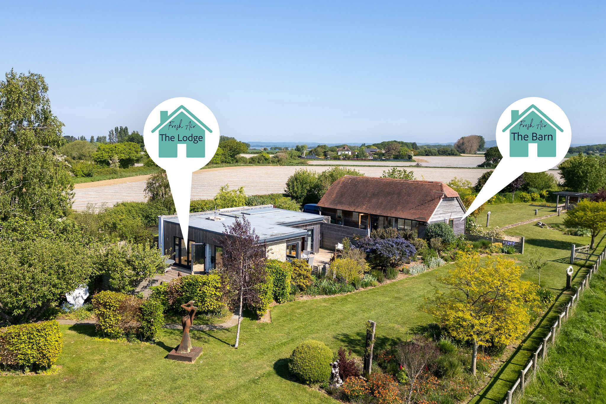 The Barn and the Lodge are two separate holiday lets side by side, which can be rented together to sleep up to 10 guests.