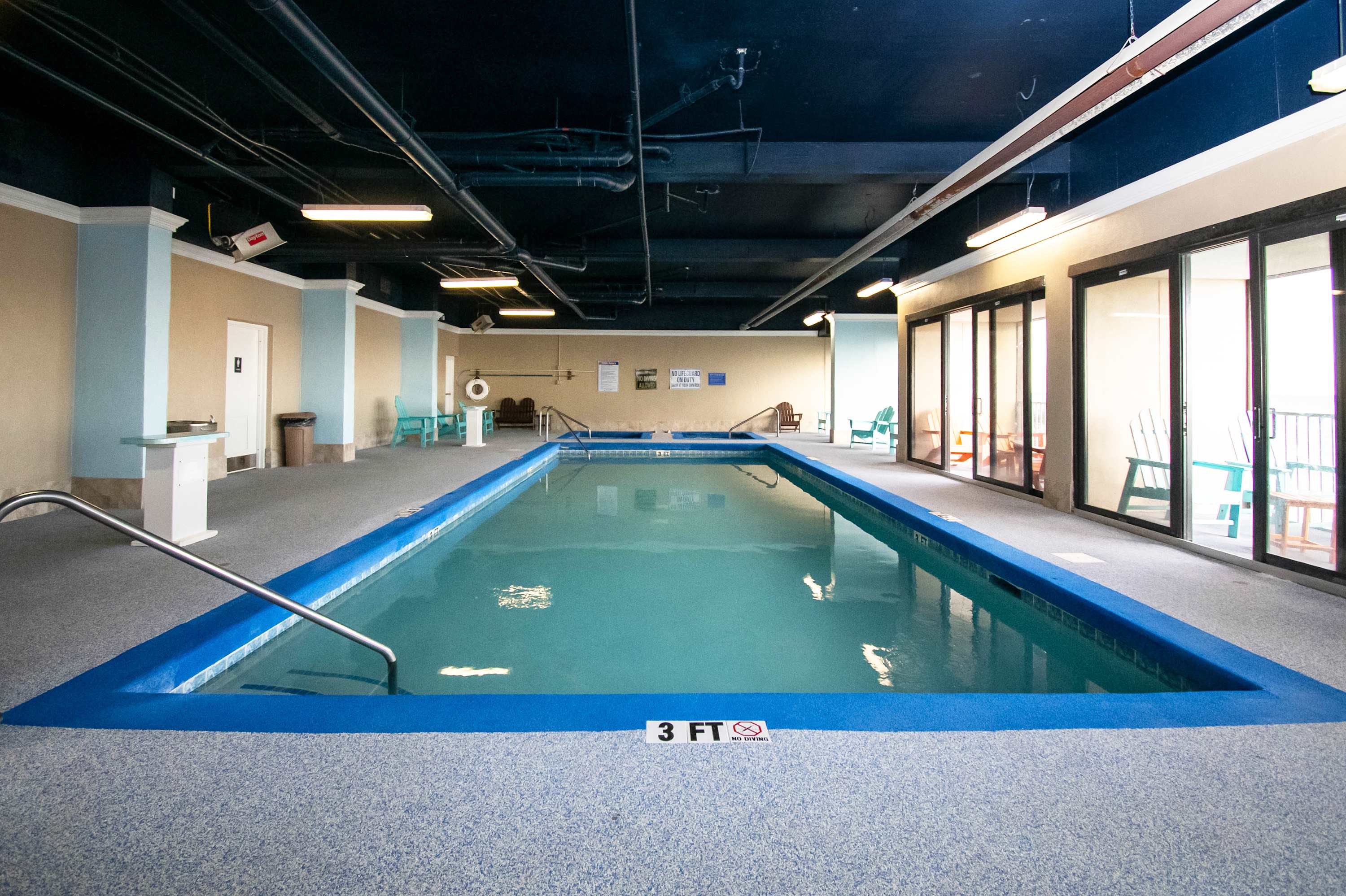 Rain or shine, the indoor pool is always open for fun.
