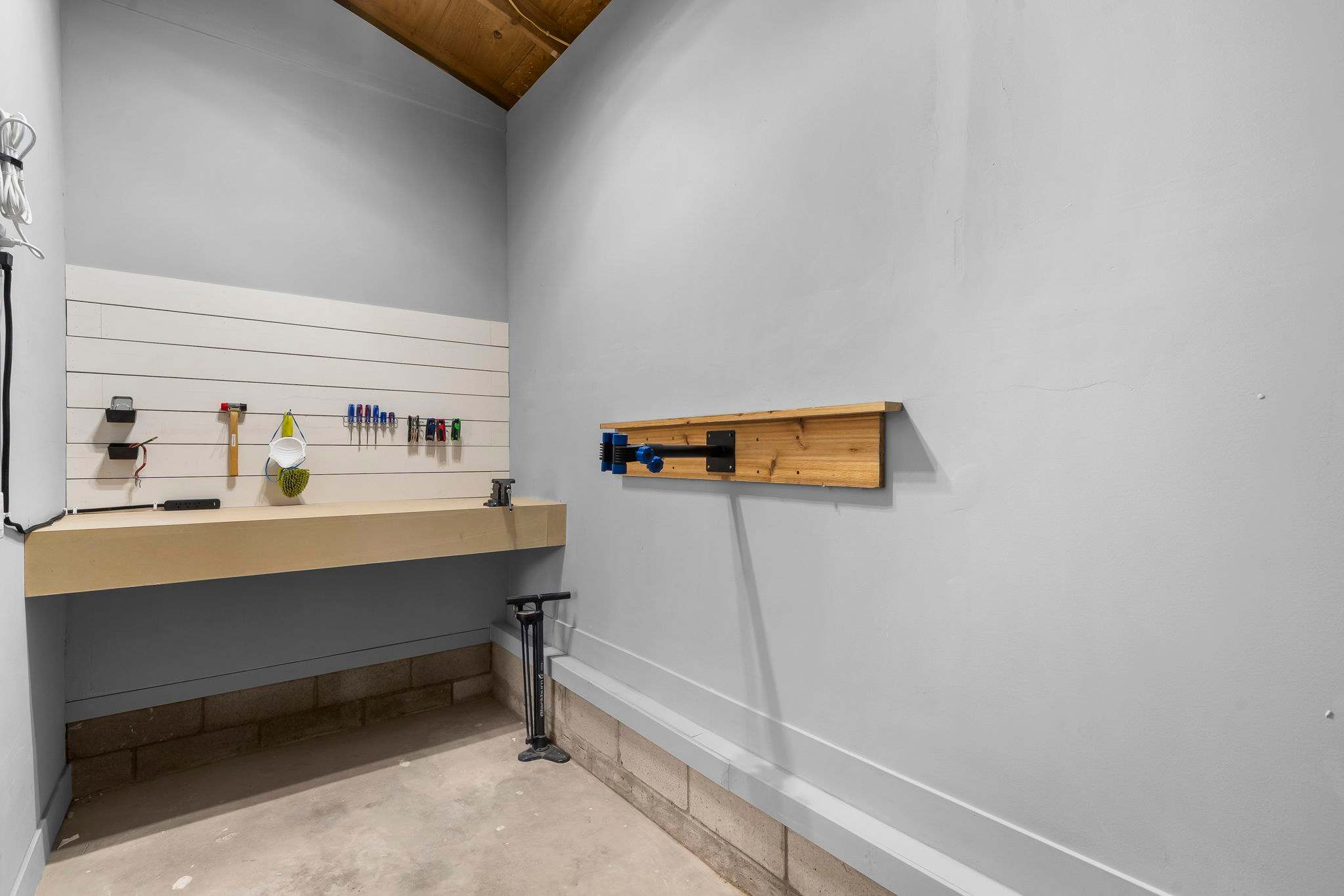Bike room with stand and tools