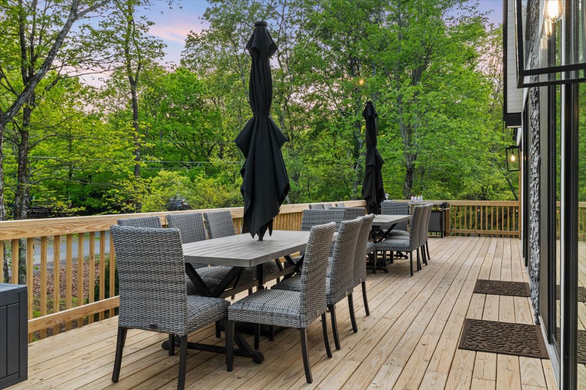 Dine al fresco at the outdoor tables on the spacious deck.